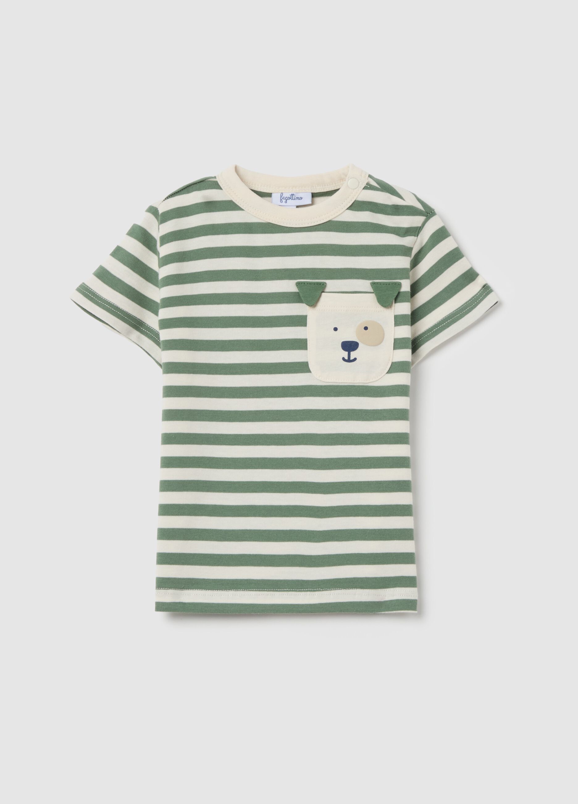 T-shirt in cotone a righe con tasca e cagnolino 