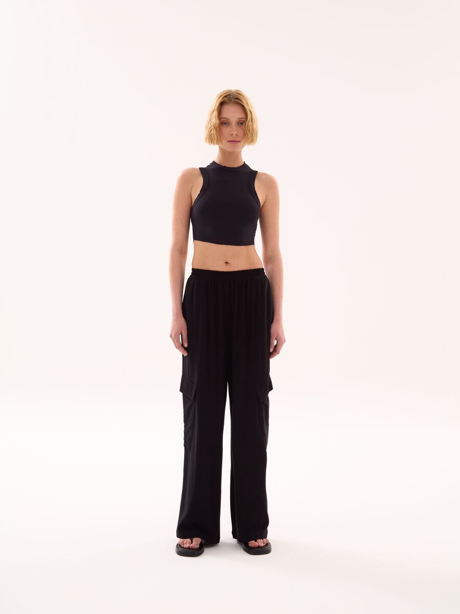 Wide-Leg Linen Cargo Trousers Black_1