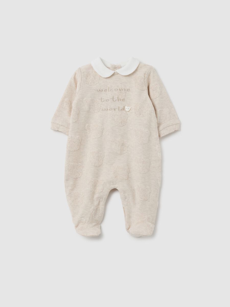Baby bodysuit in pure beige cotton with collar_0
