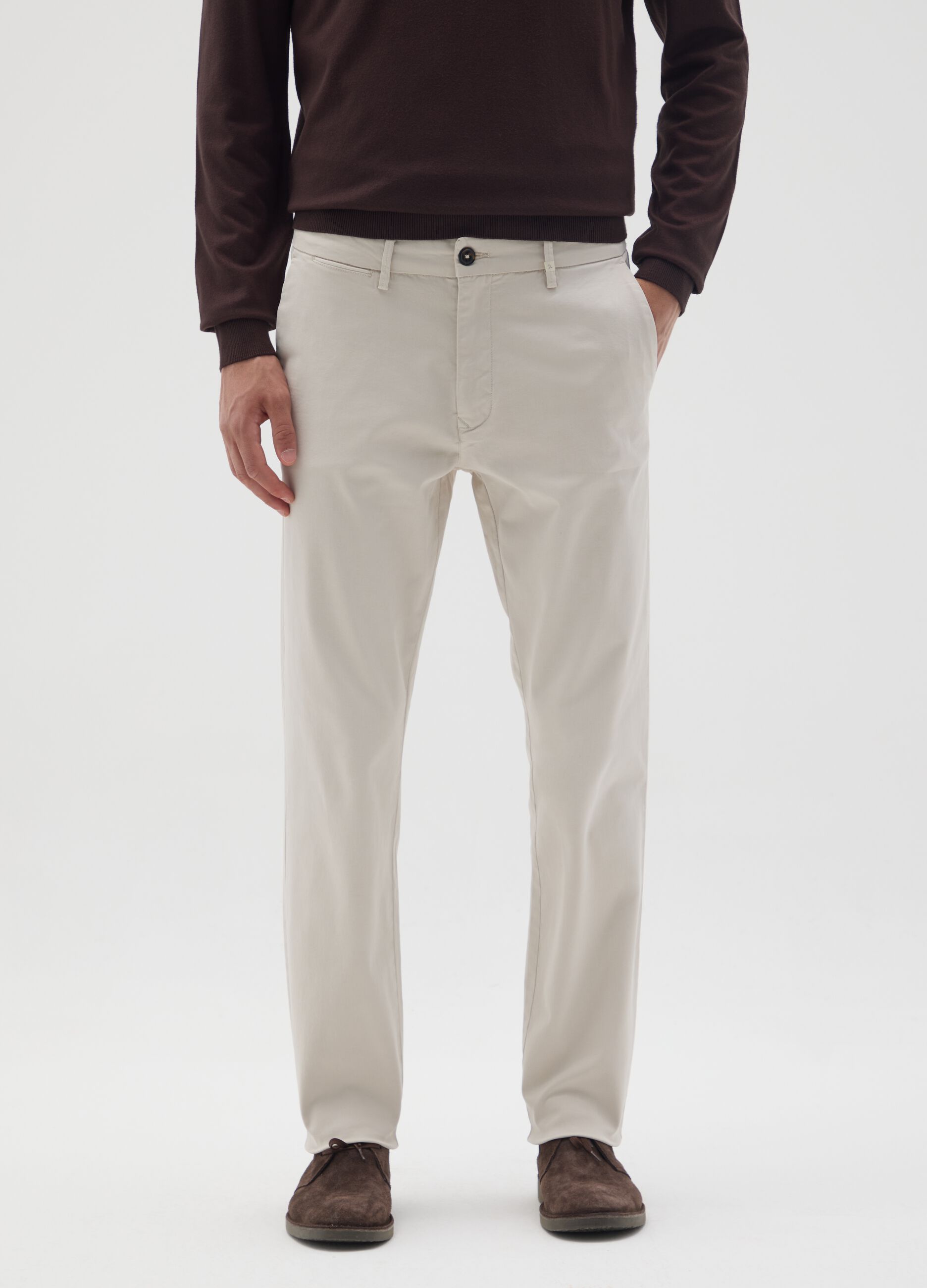 Slim fit beige cotton trousers