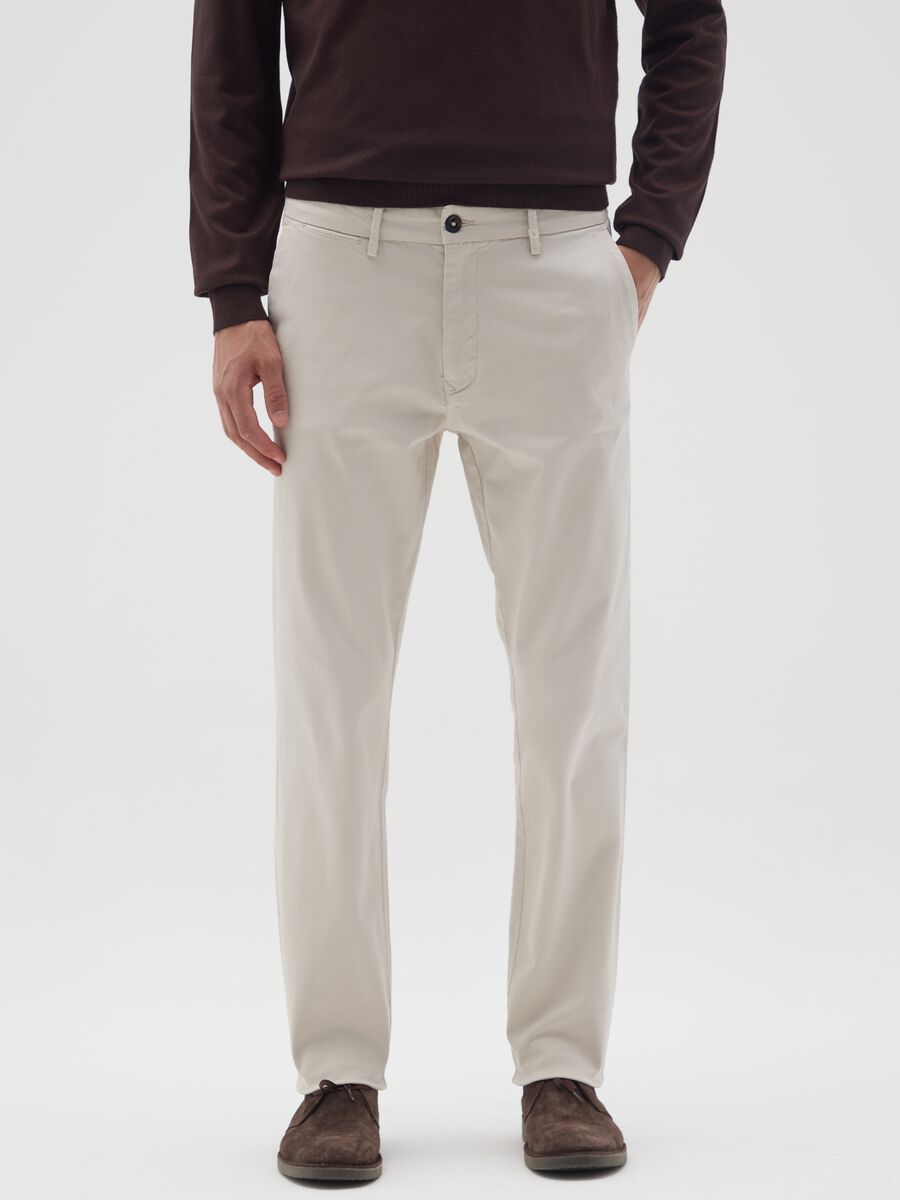 Slim fit beige cotton trousers_1