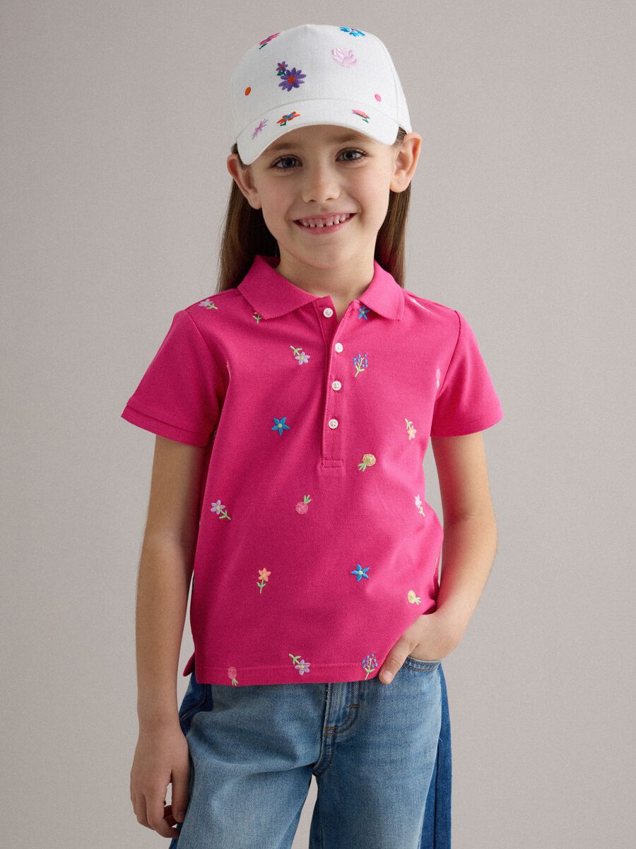 Girls' pure white cotton hat with visor and embroidery_1