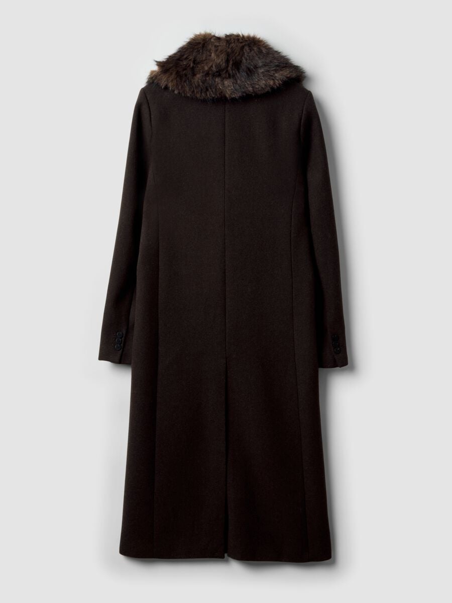 Cappotto marrone lungo in misto lana e viscosa con colletto a contrasto_6