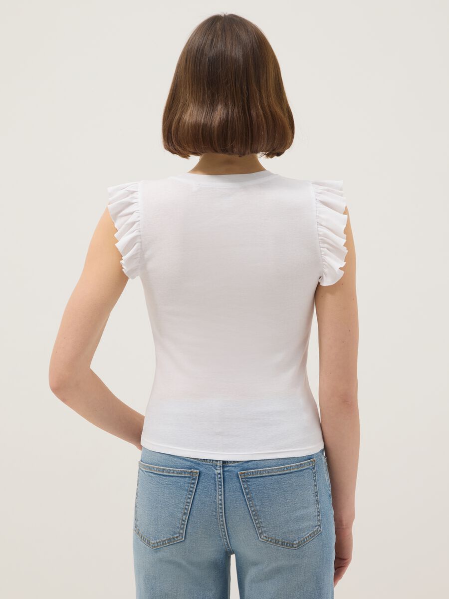 White pure cotton slim fit T-shirt with ruffles_2