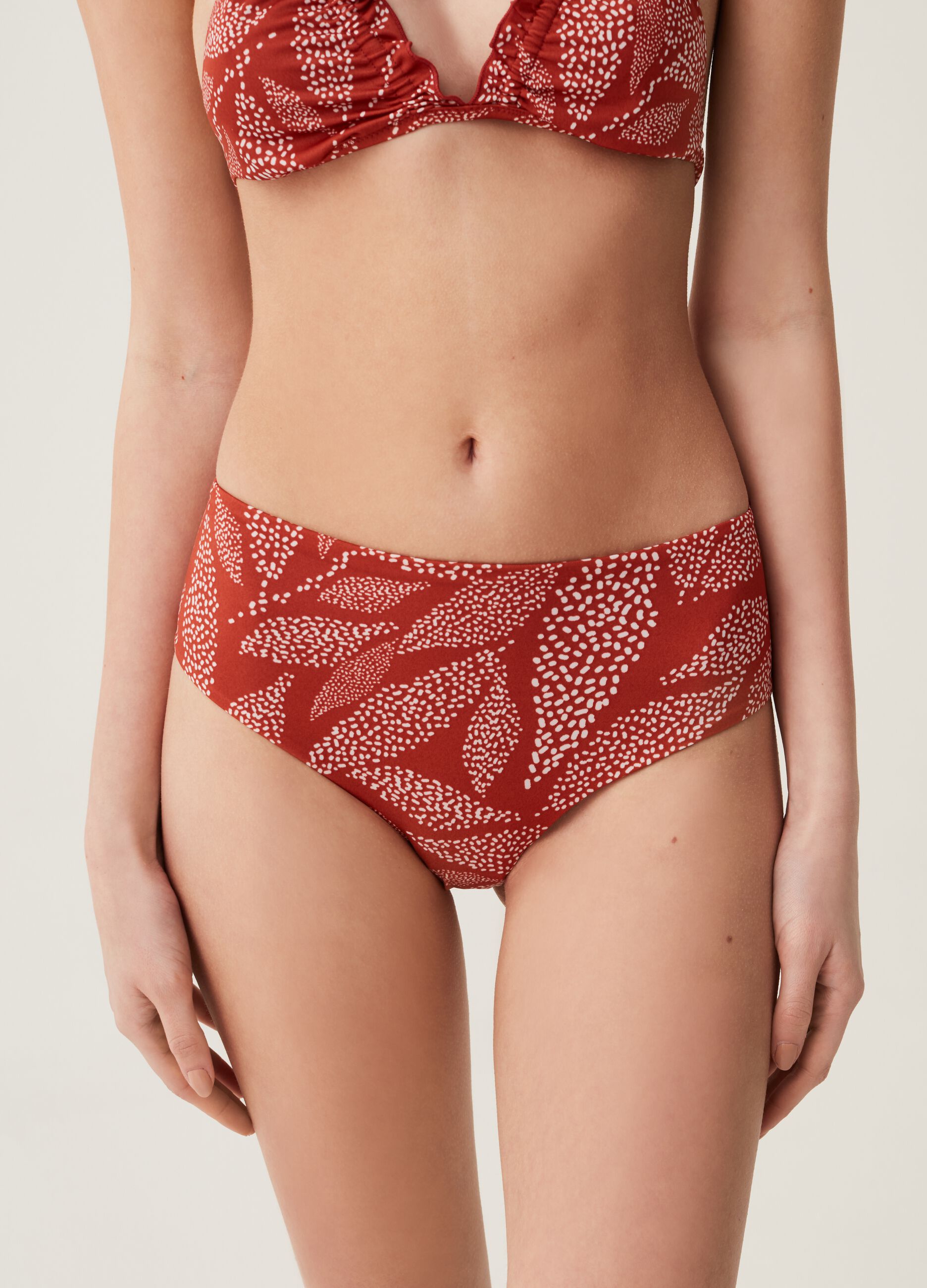 Culotte bikini a vita alta stampa foliage_1