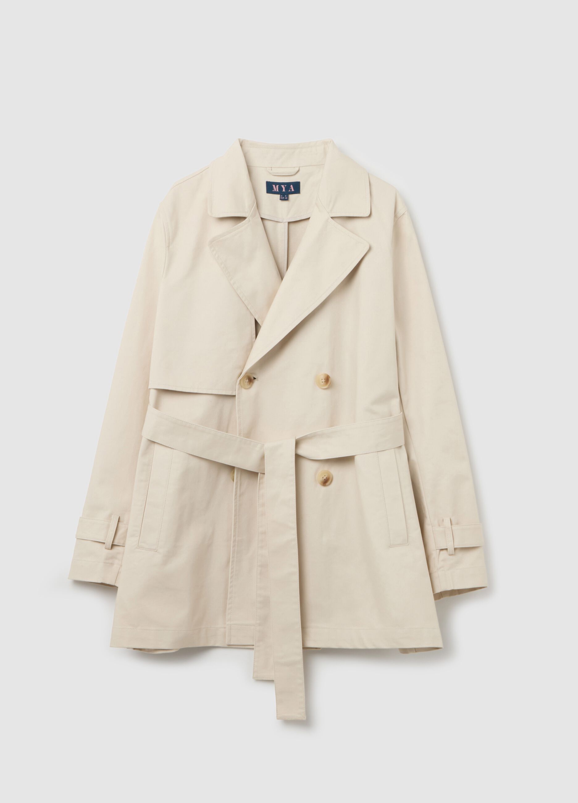 Curvy short double-breasted trench coat with belt