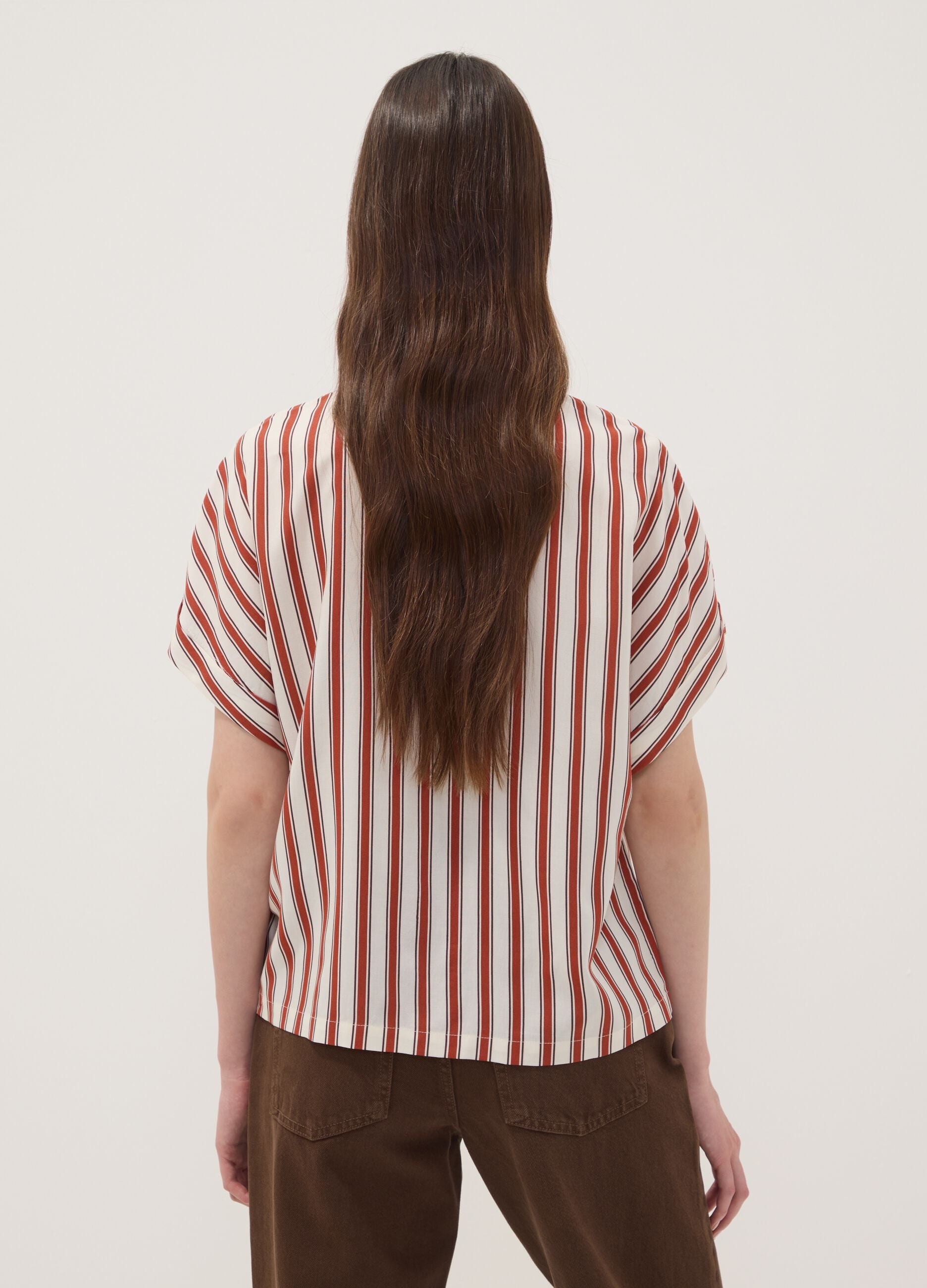 Multicolour striped pure viscose short-sleeve oversized shirt