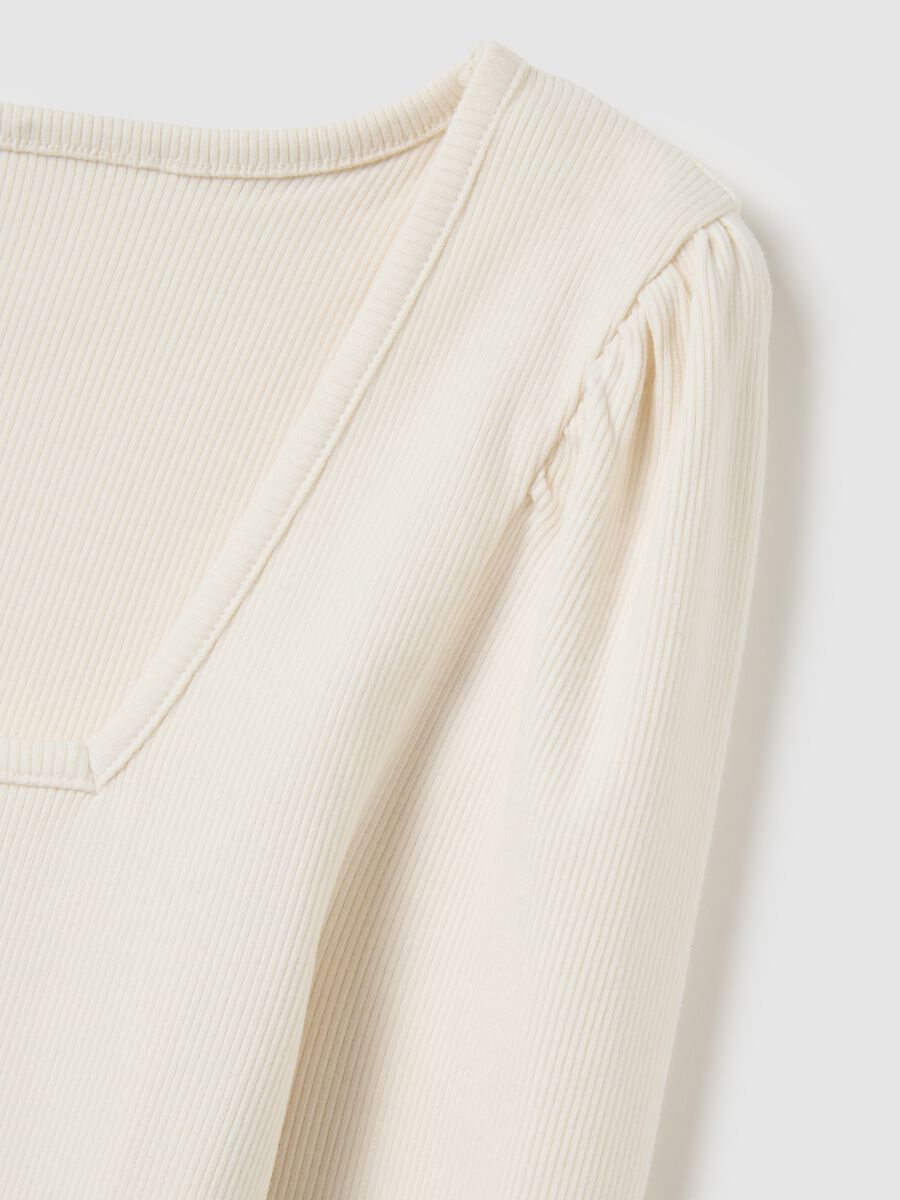 Maglia bianca a maniche lunghe in cotone elasticizzato_5