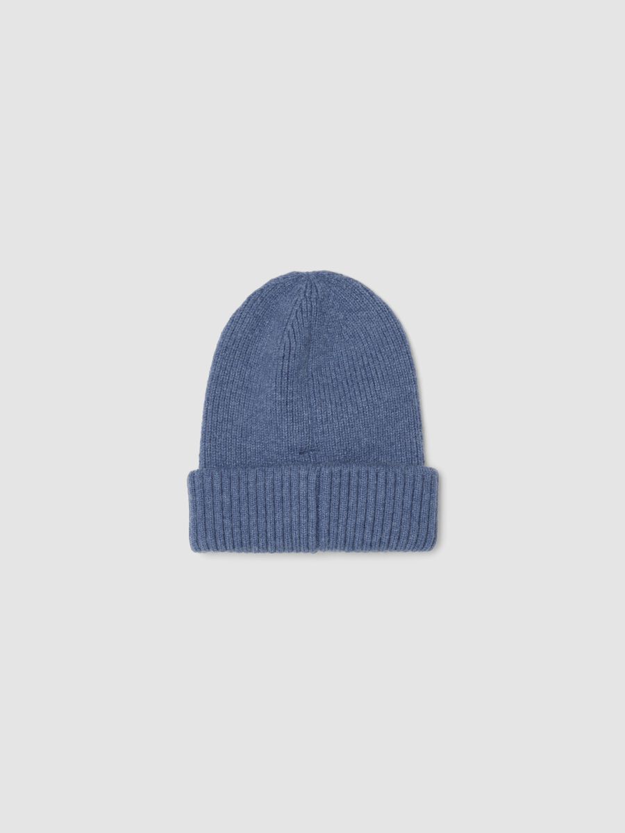 Cappello blu in maglia a costine con risvolto_1