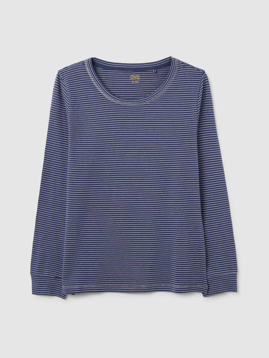 Maglia pigiama blu a righe in cotone_0