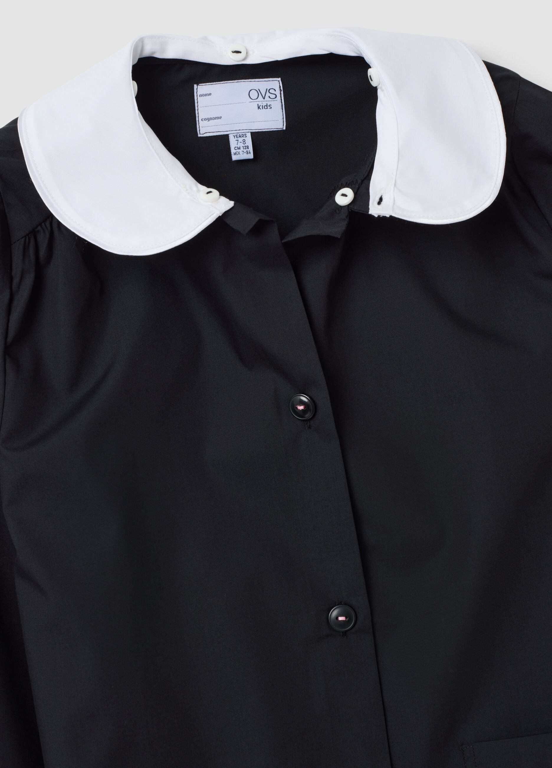 Two-pack of girls&rsquo; black school aprons with white button-up collar