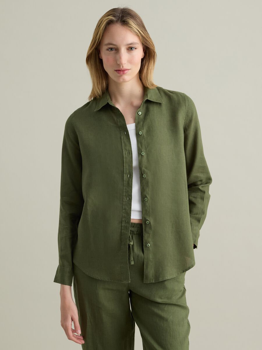 Green regular-fit shirt in linen_0