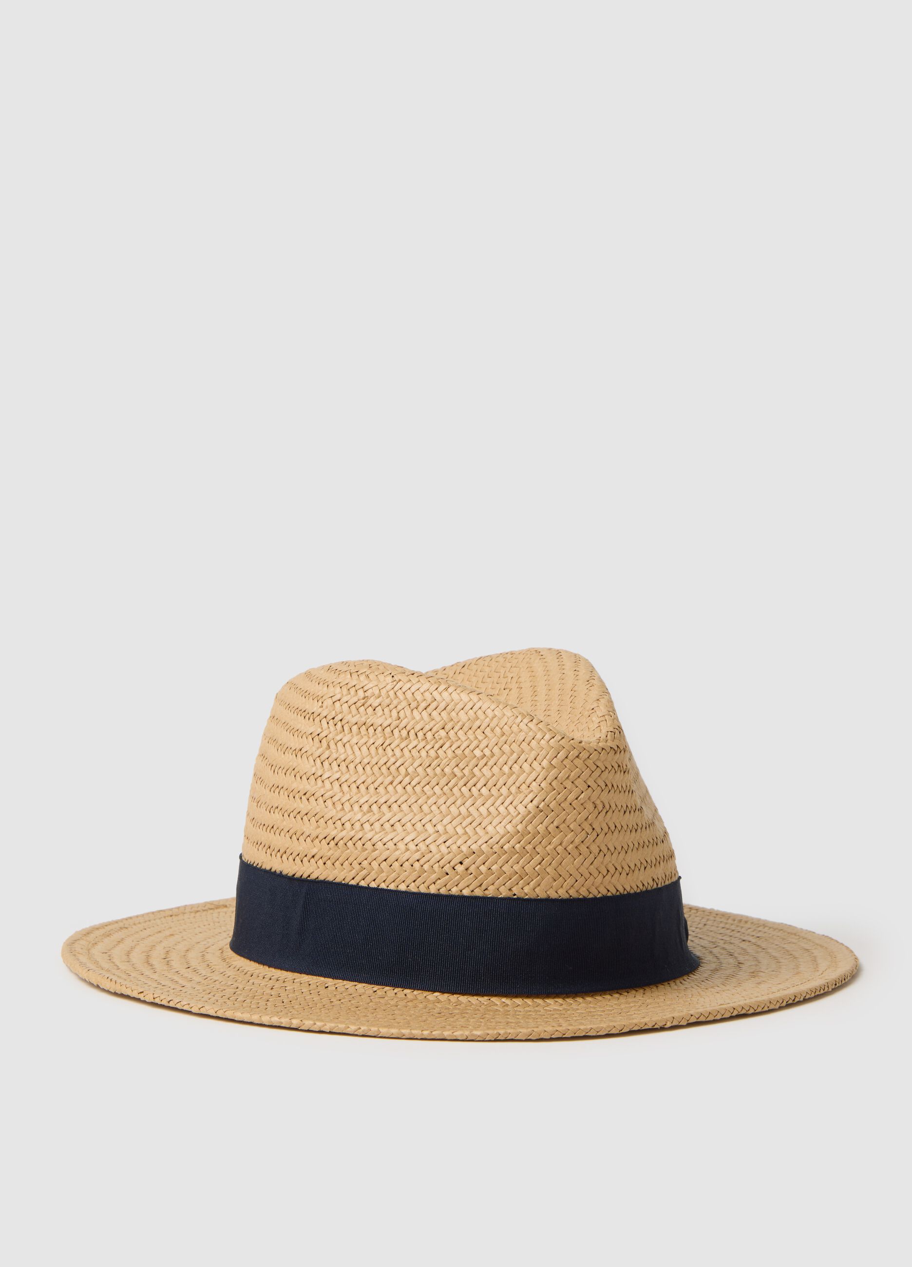 Multicoloured straw men's hat with blue band