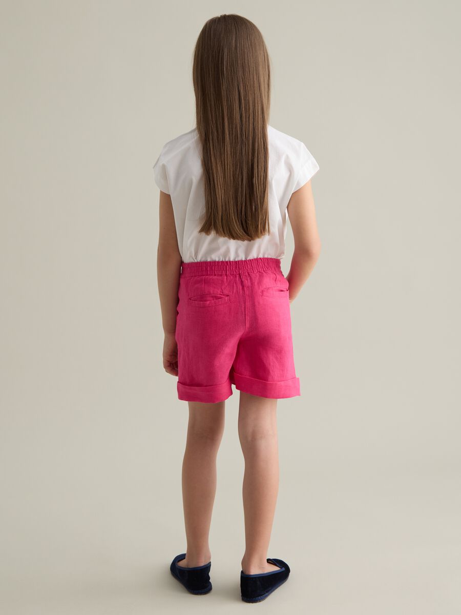 Girls' Pink Linen Regular Fit Shorts_2
