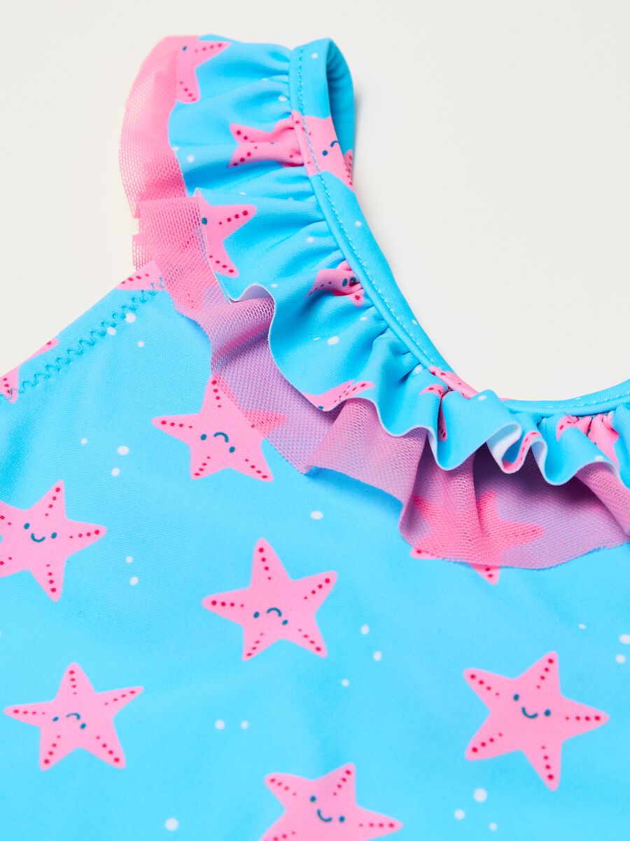 One-piece swimsuit in tulle with starfish print_2