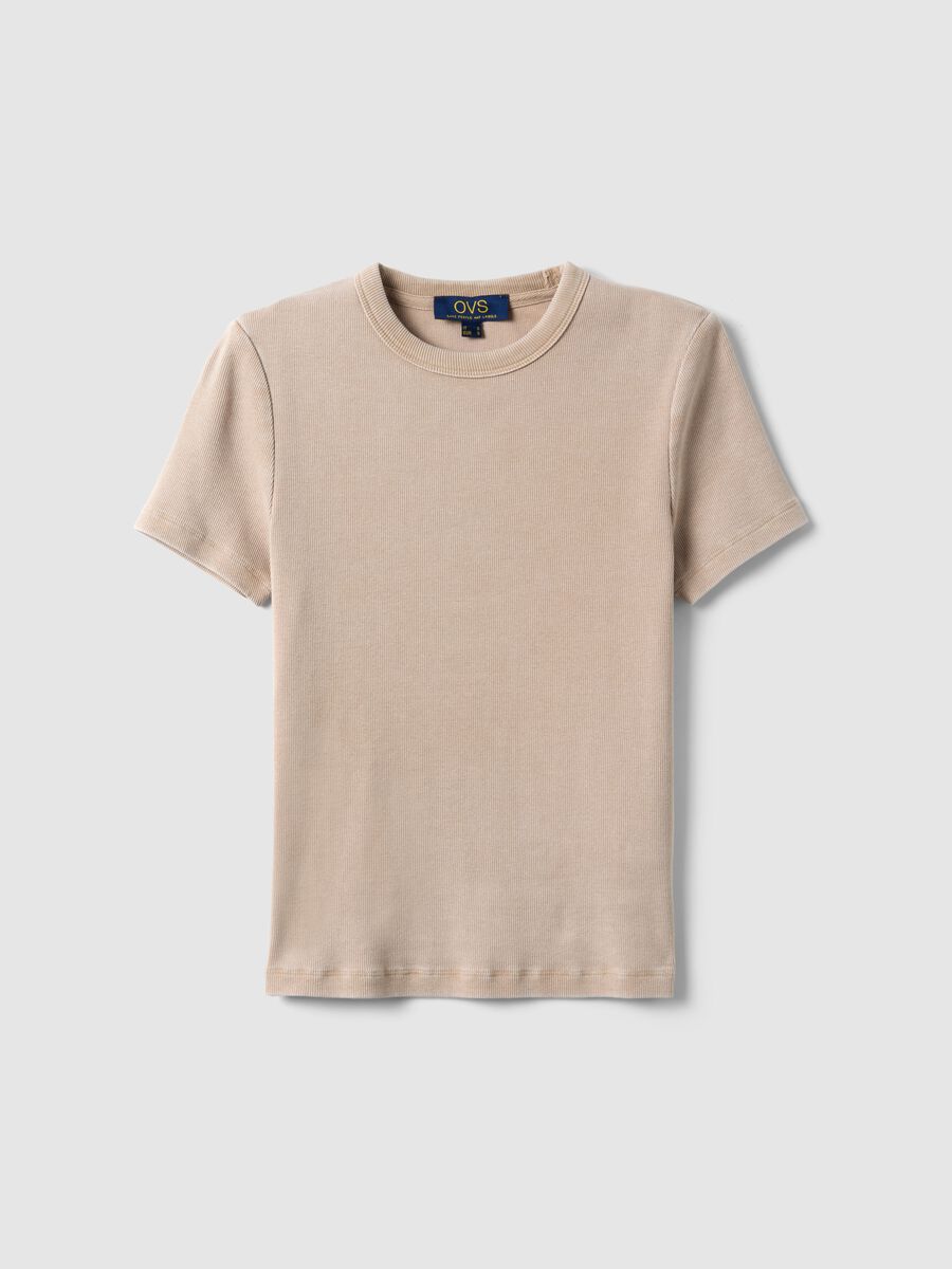 Beige fitted T-shirt in stretch cotton_4