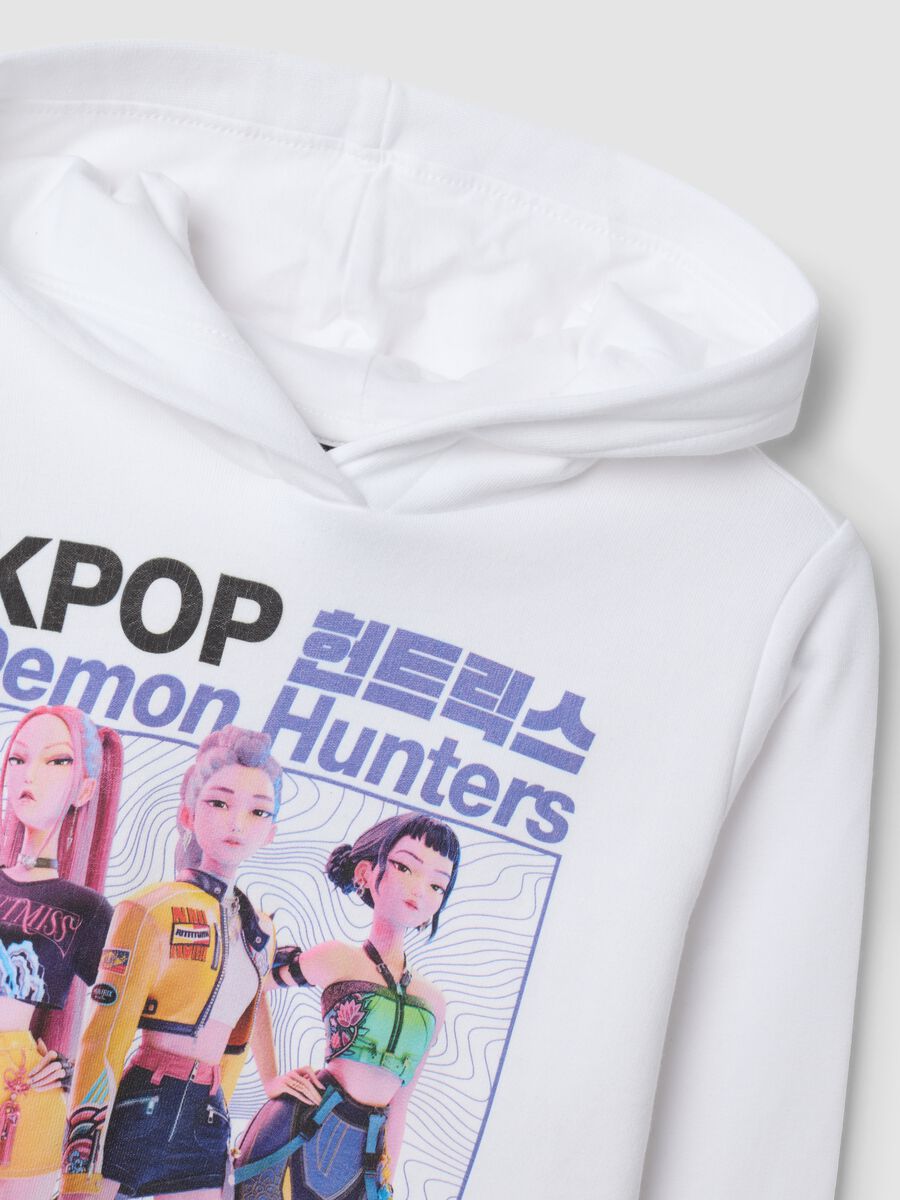 Felpa bianca in puro cotone con cappuccio e stampa K-Pop Demon Hunters_2