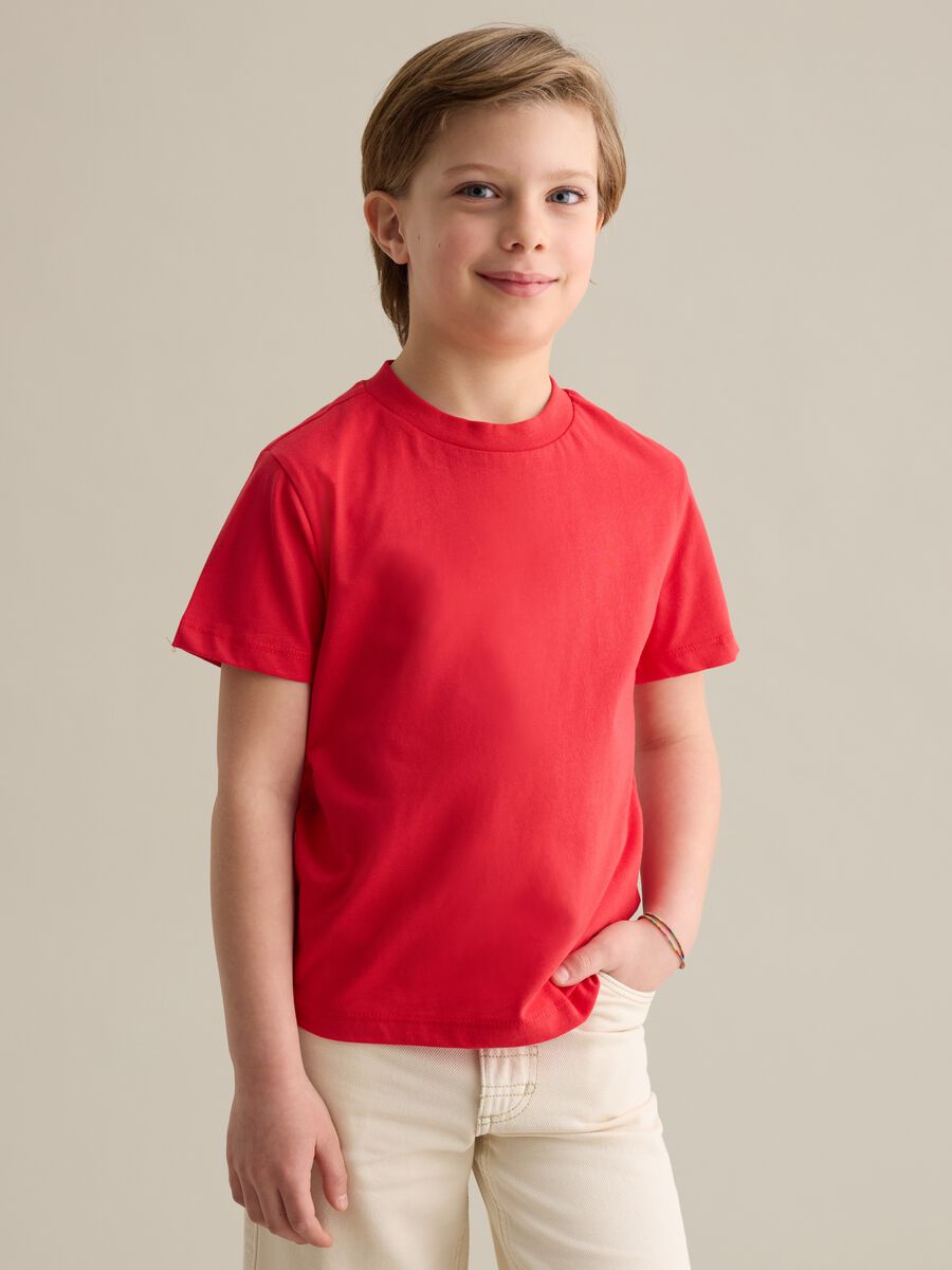 Red cotton T-shirt with round neck_0