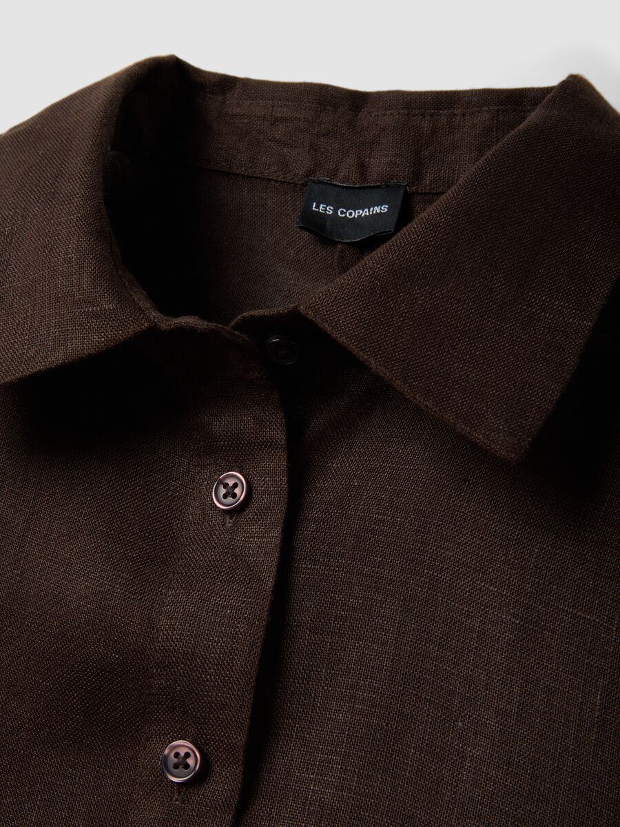 Brown pure linen oversized shirt_1