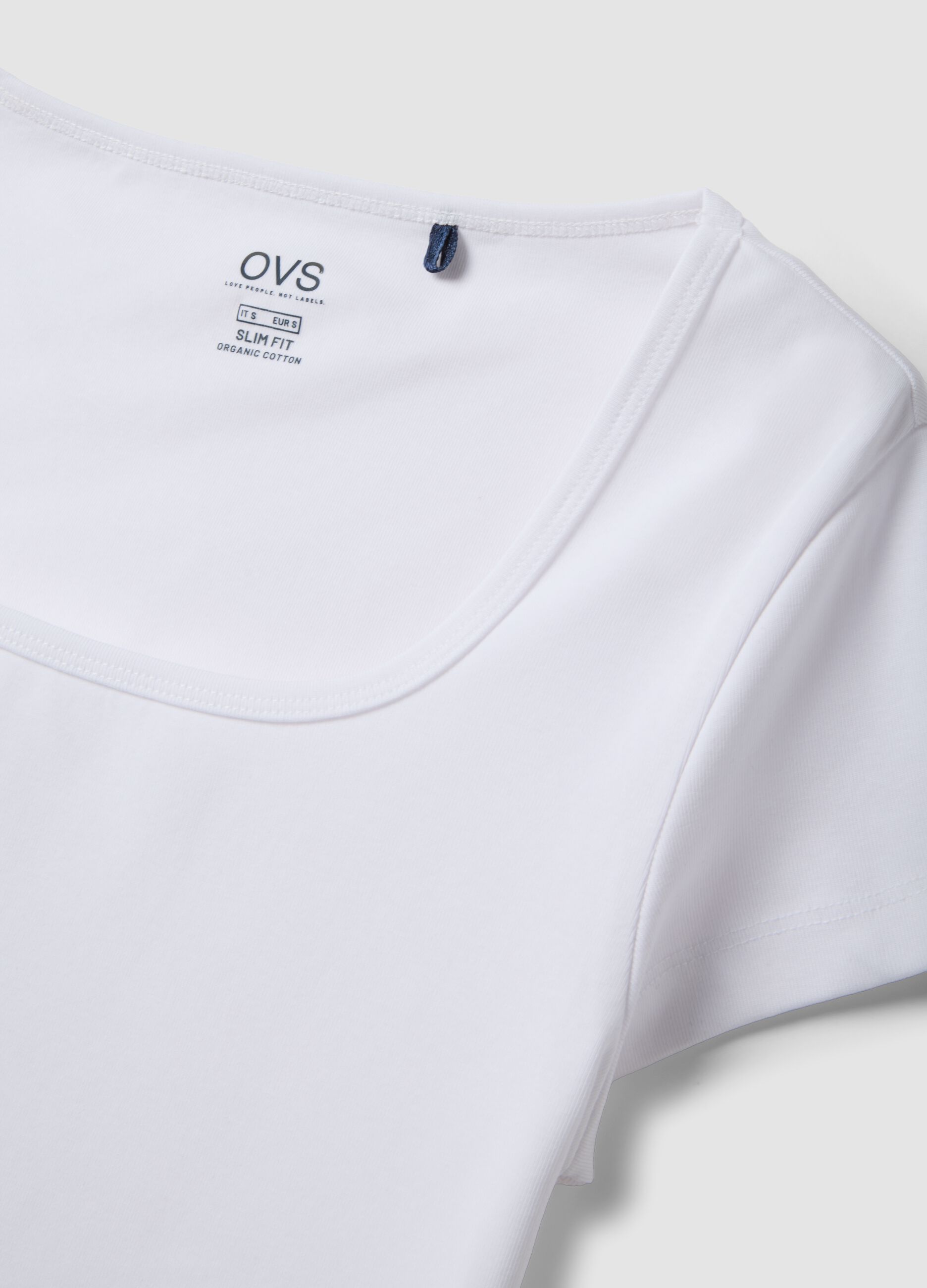 White fitted stretch-cotton T-shirt with square neckline