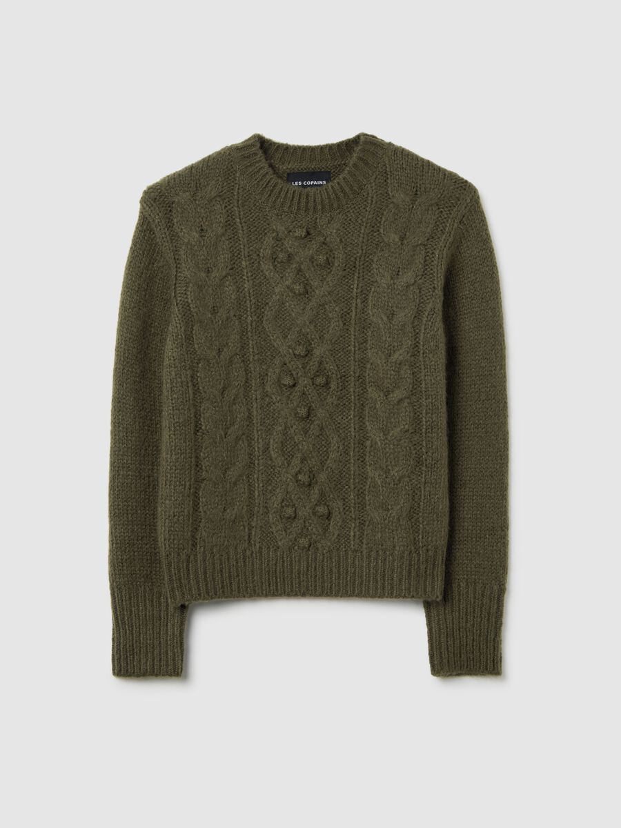 Green regular fit jumper with cable pattern_4
