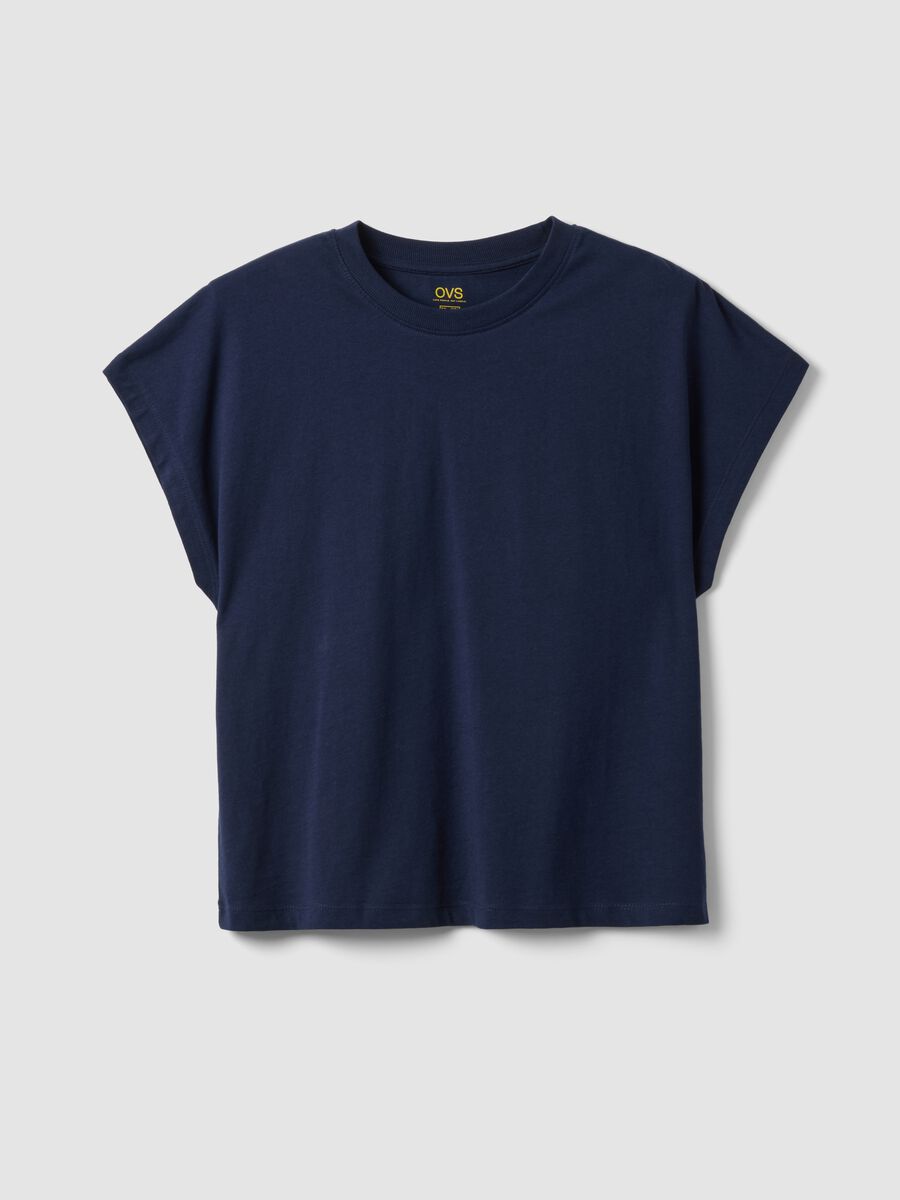 Blue fitted short-sleeve T-shirt in pure cotton_4