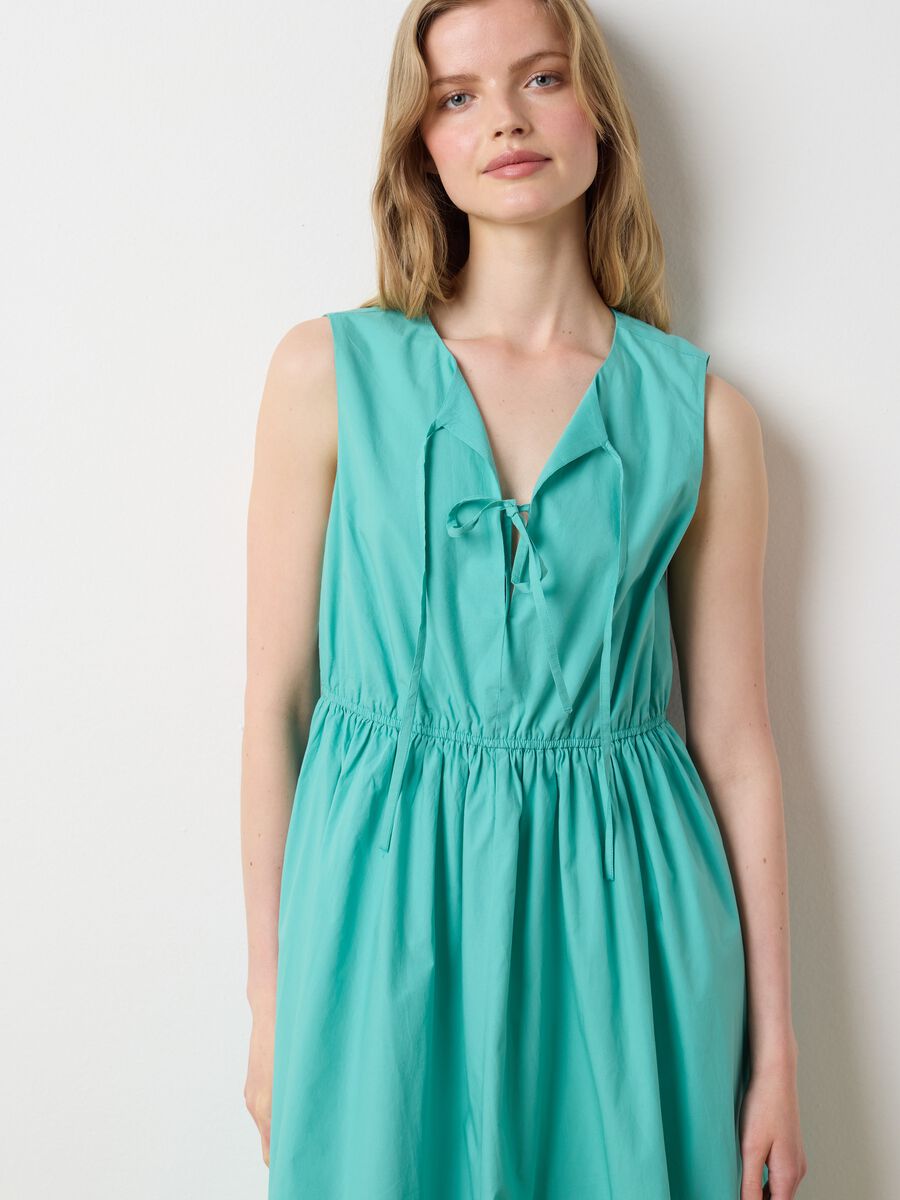 Women's long green pure cotton dress regular fit_0
