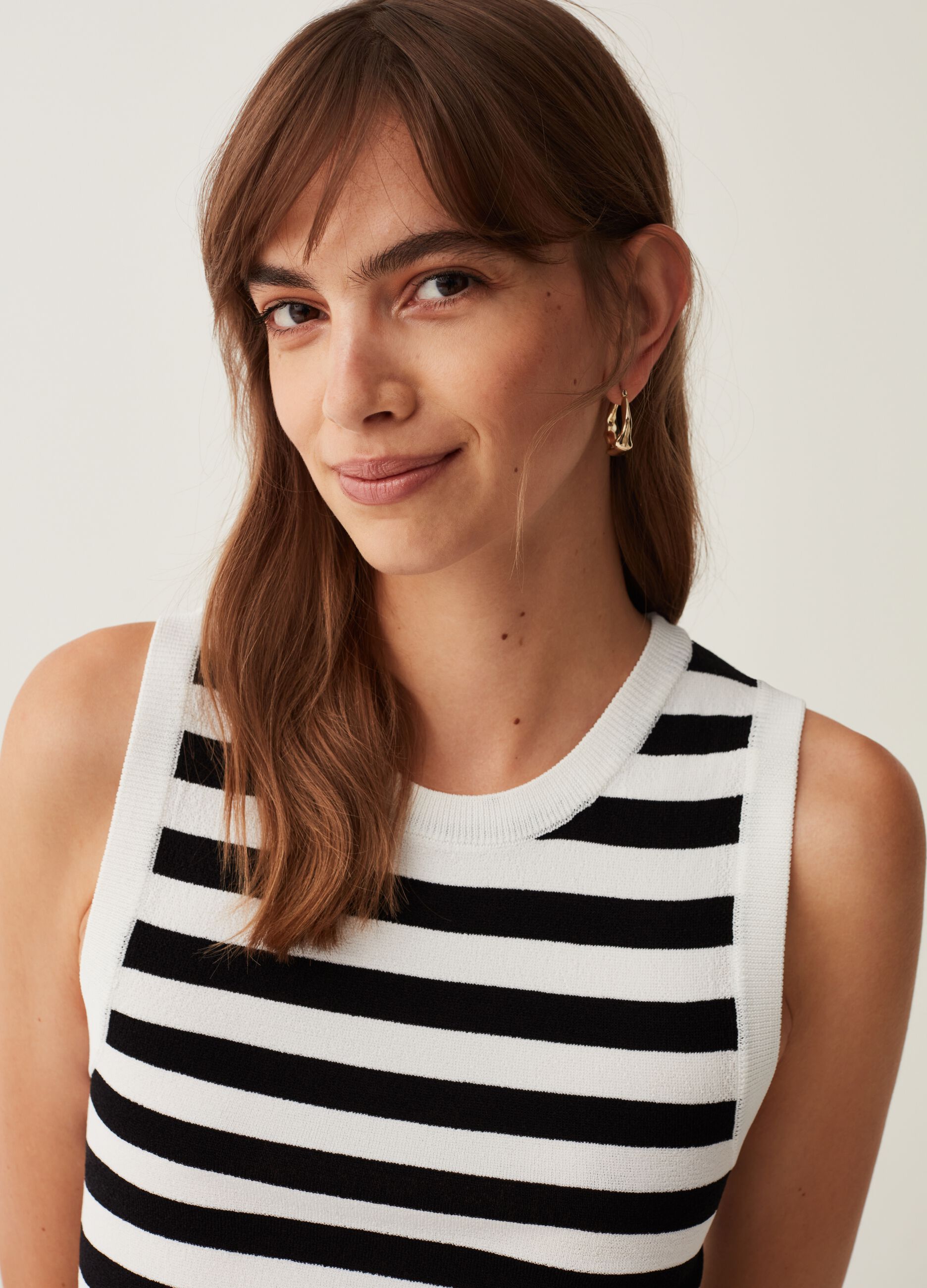 Tank top in crêpe a righe_0