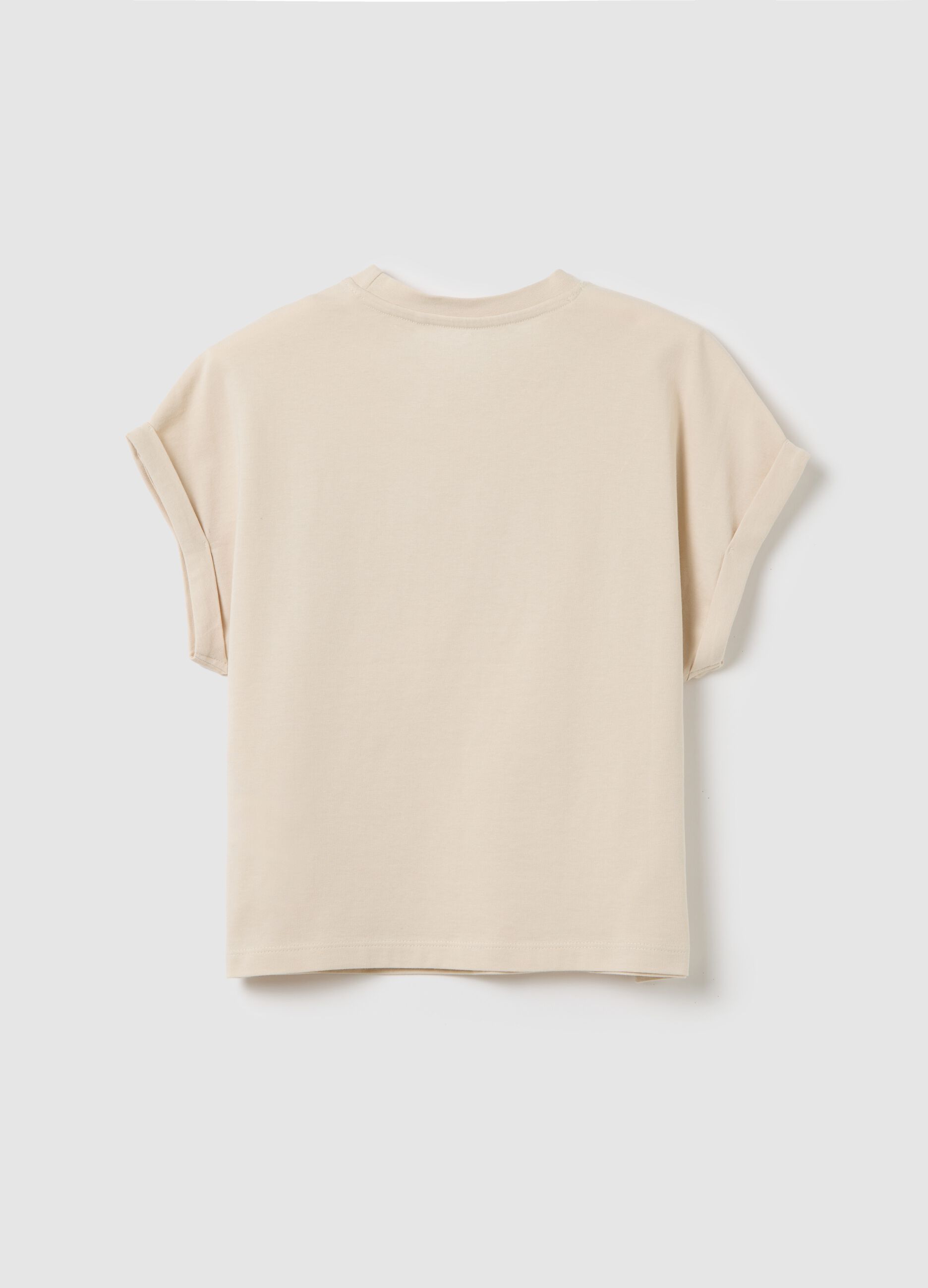 Beige boxy fit cotton t-shirt for girls