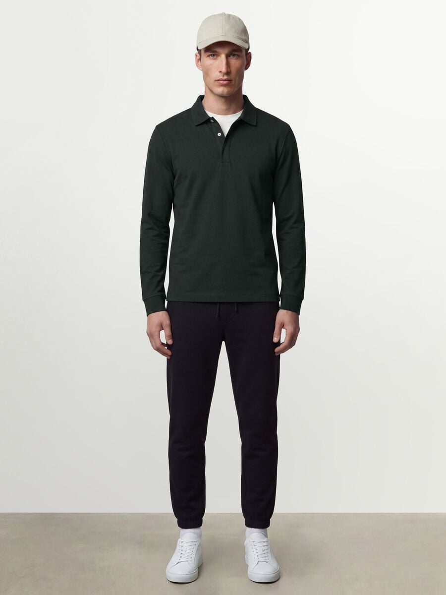 Polo grigia in cotone elasticizzato a maniche lunghe regular fit_1