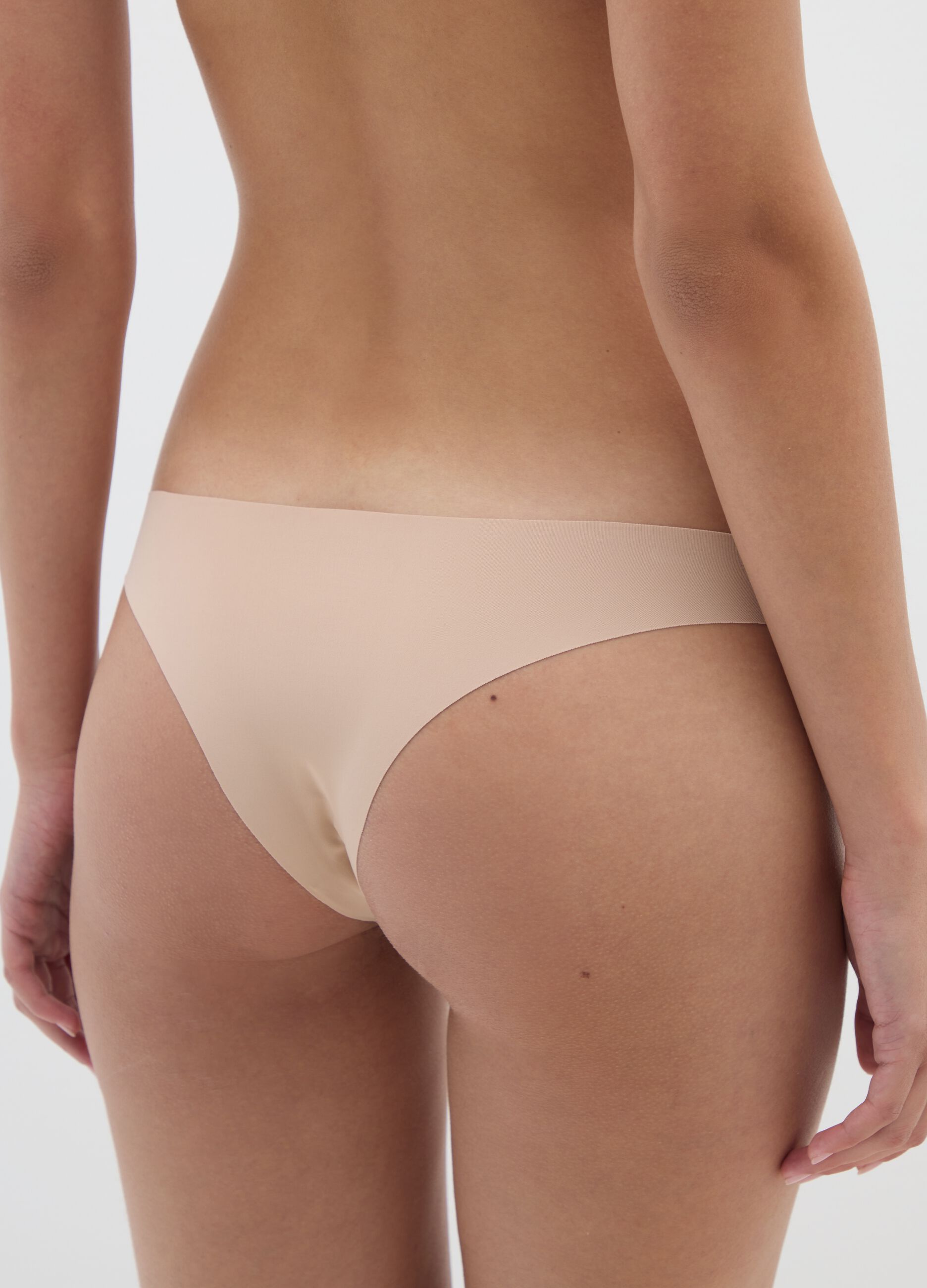 Beige stretch-fabric Brazilian briefs