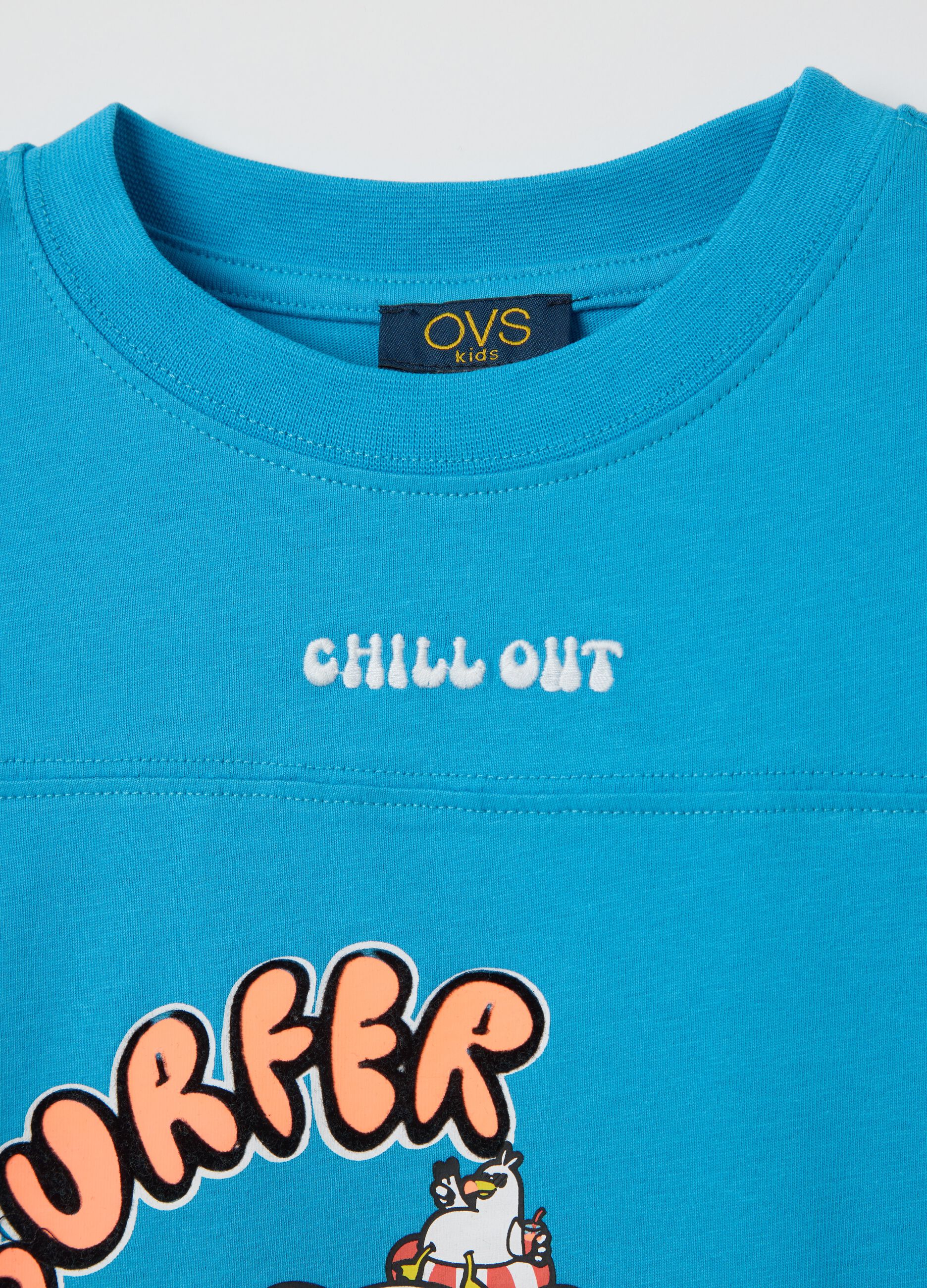Light blue cotton T-shirt with "Surfer Ride the Wave" print