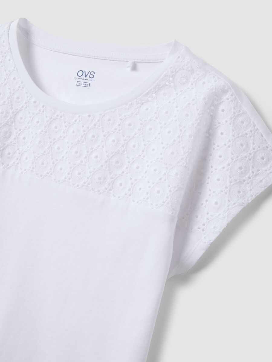 T-shirt bianca in puro cotone con ricamo traforato regular fit_5