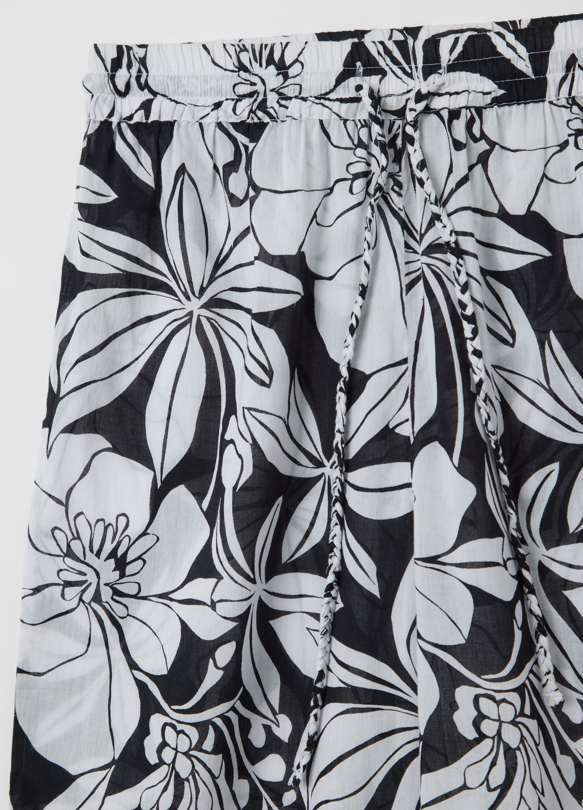 Pantalone lungo copricostume a fiori in cotone