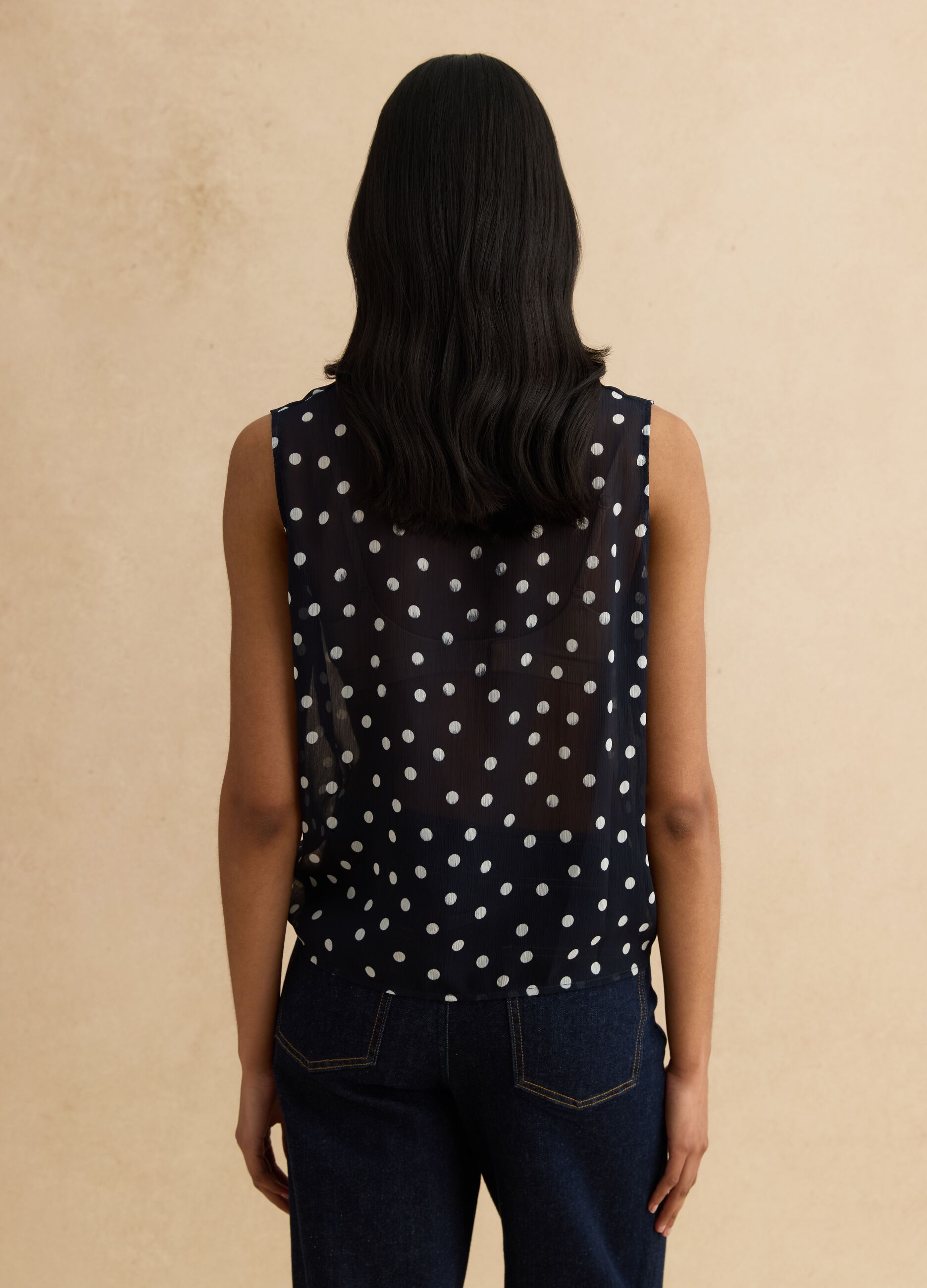 Blusa senza maniche a pois multicolor regular fit con colletto fancy