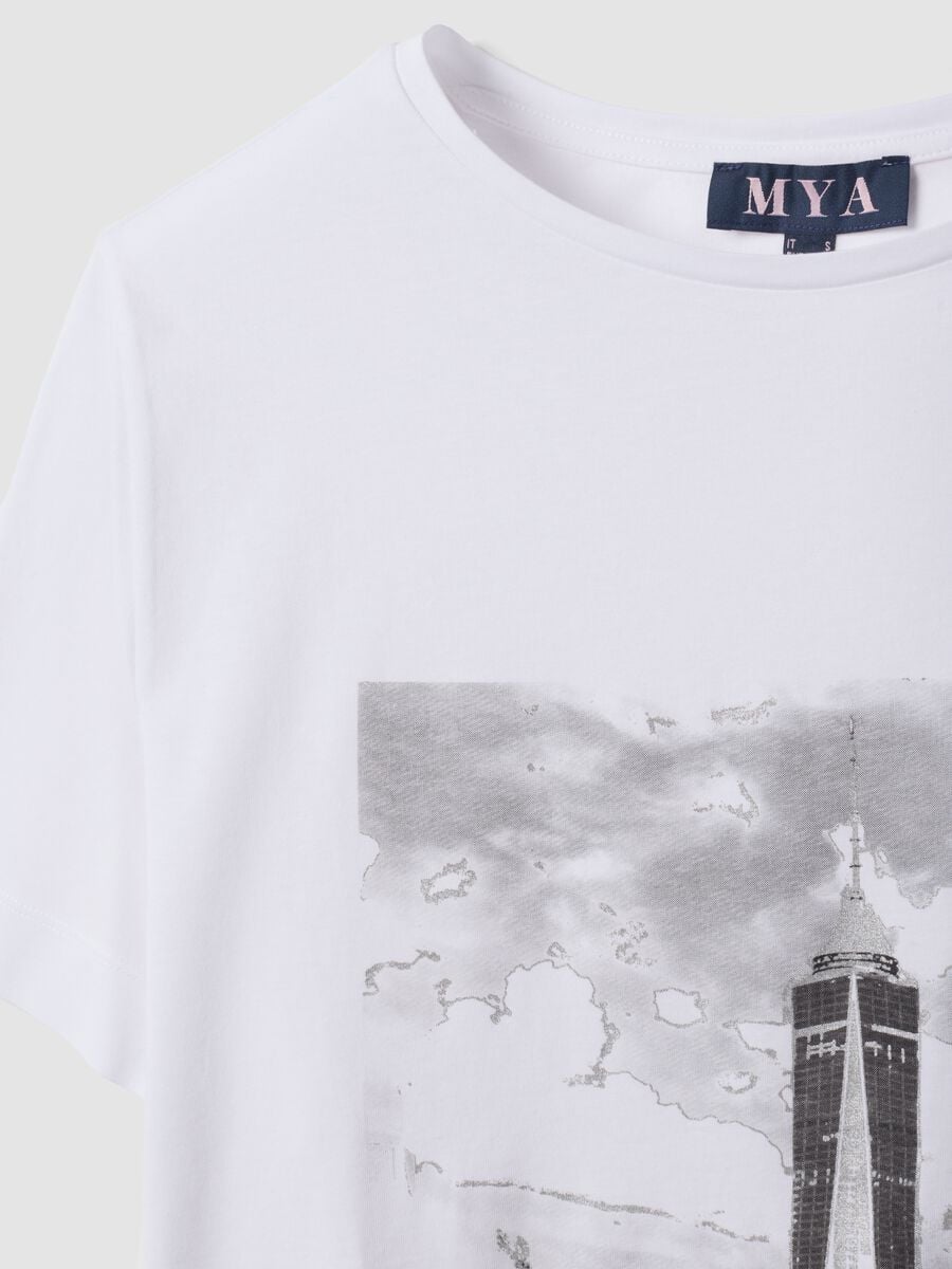 White pure cotton T-shirt with graphic print, regular fit_5