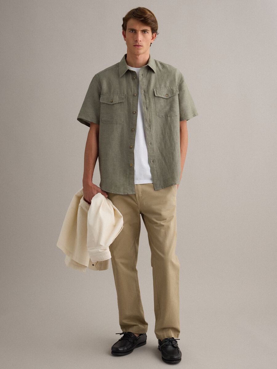 Camicia verde in misto lino e cotone regular fit_2