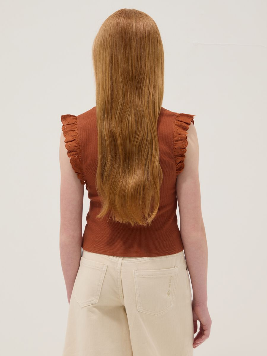 Brown stretch cotton T-shirt with ruffles_1