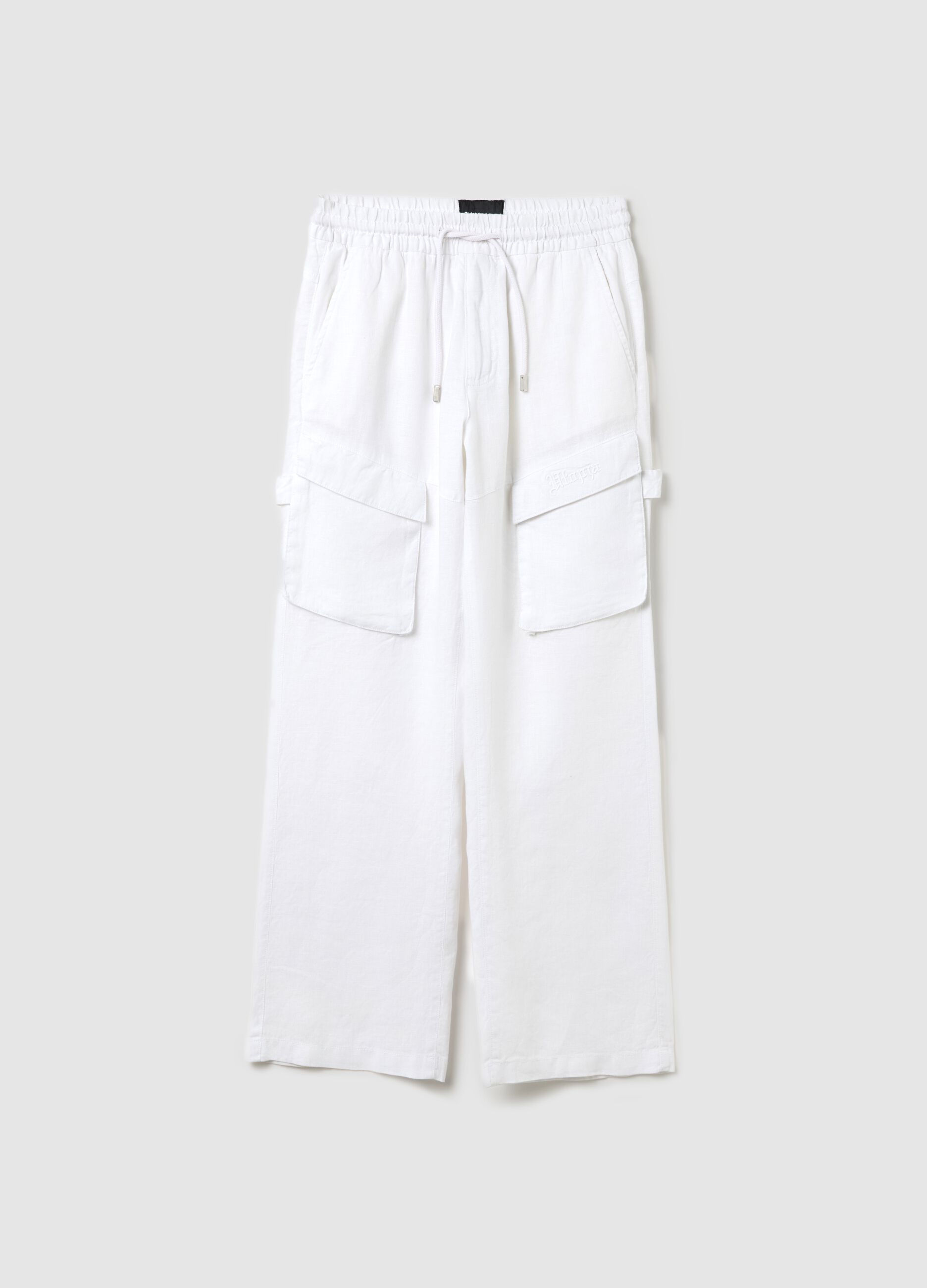 100% Linen White Cargo Trousers