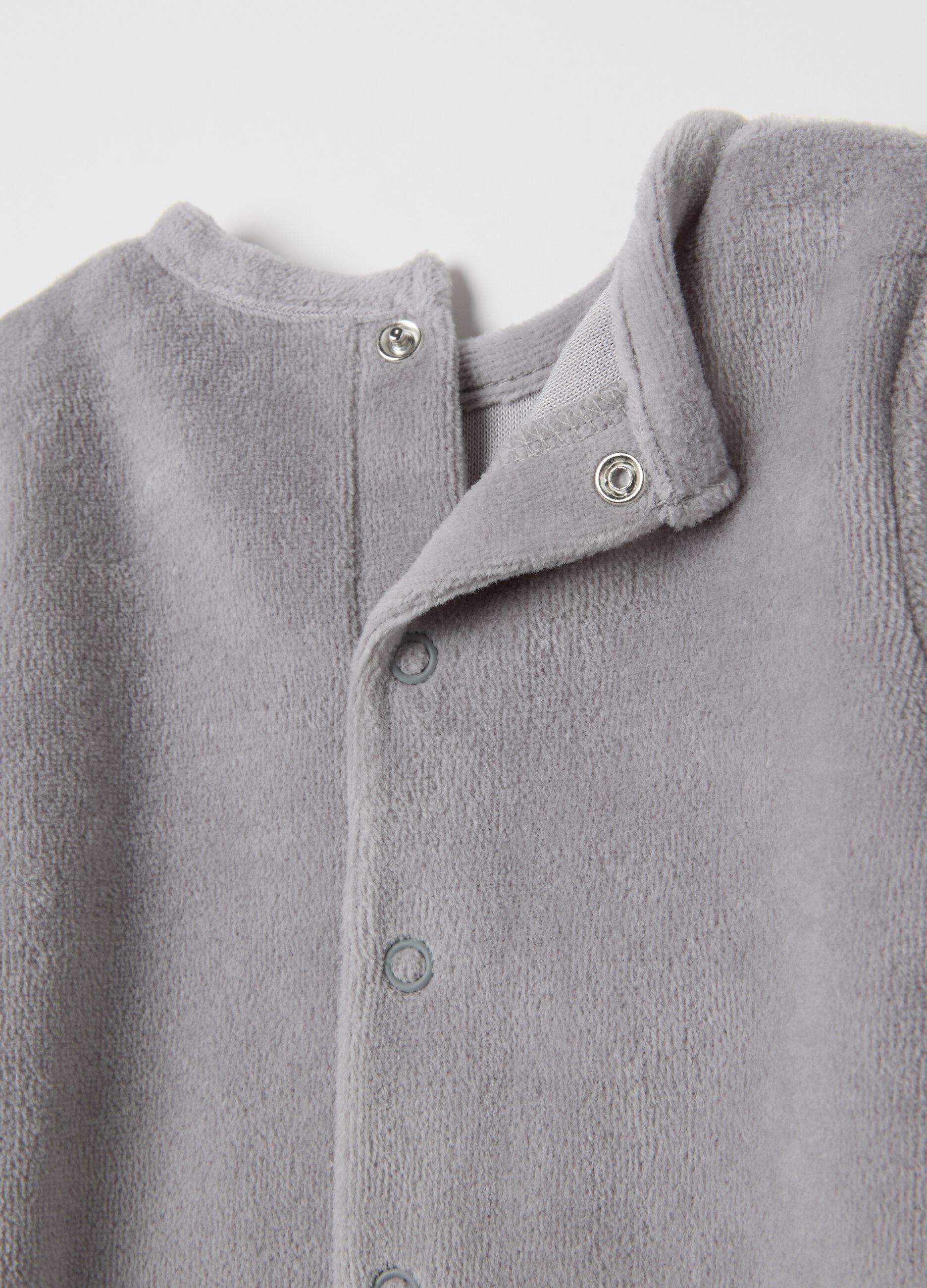 Two-pack unisex grey velour sleepsuits with snap closure