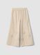 Girl's wide leg beige cotton trousers with floral embroidery_3