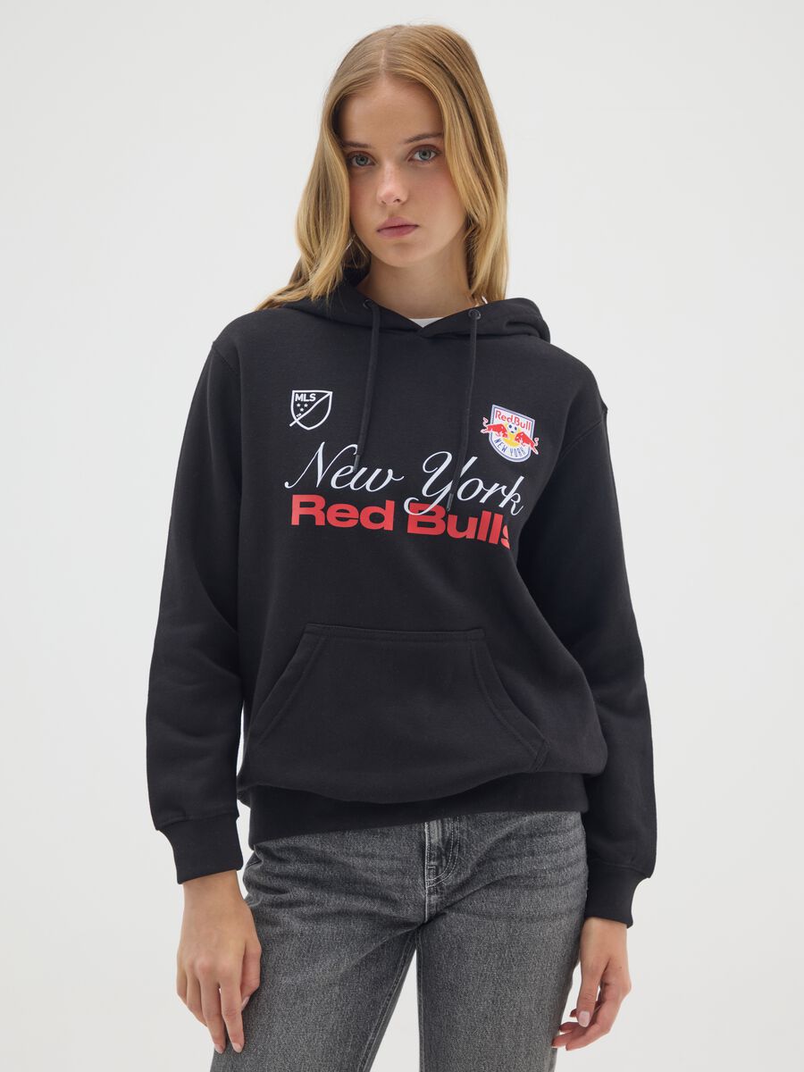 Black cotton blend hoodie with New York Red Bulls logo_0