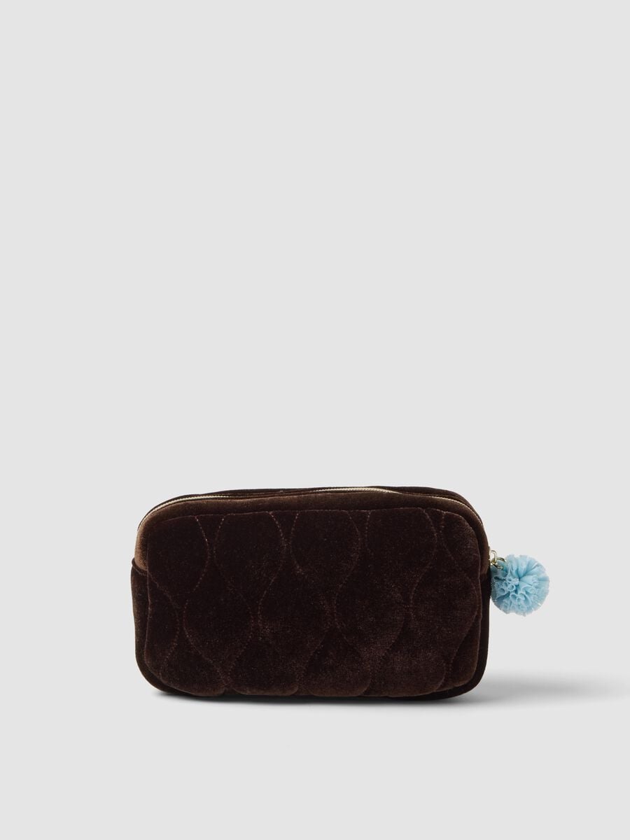 Beauty case marrone e blu in tessuto elasticizzato_2