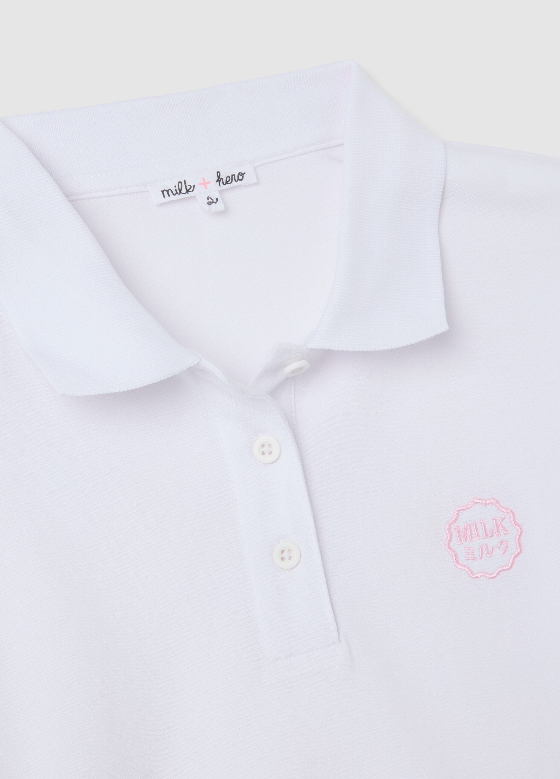 Women's pure white cotton polo, regular fit with classic collar and embroidered logo