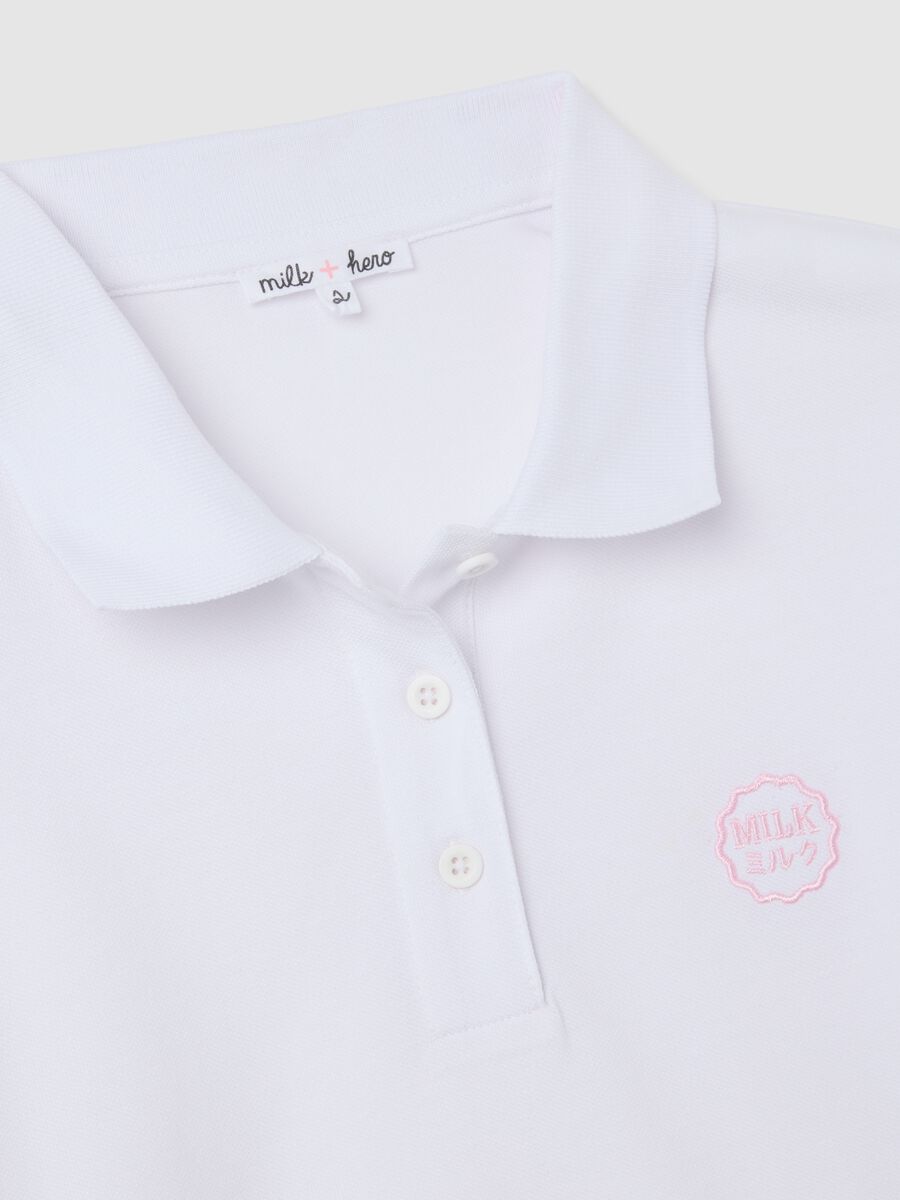 Women's pure white cotton polo, regular fit with classic collar and embroidered logo_5