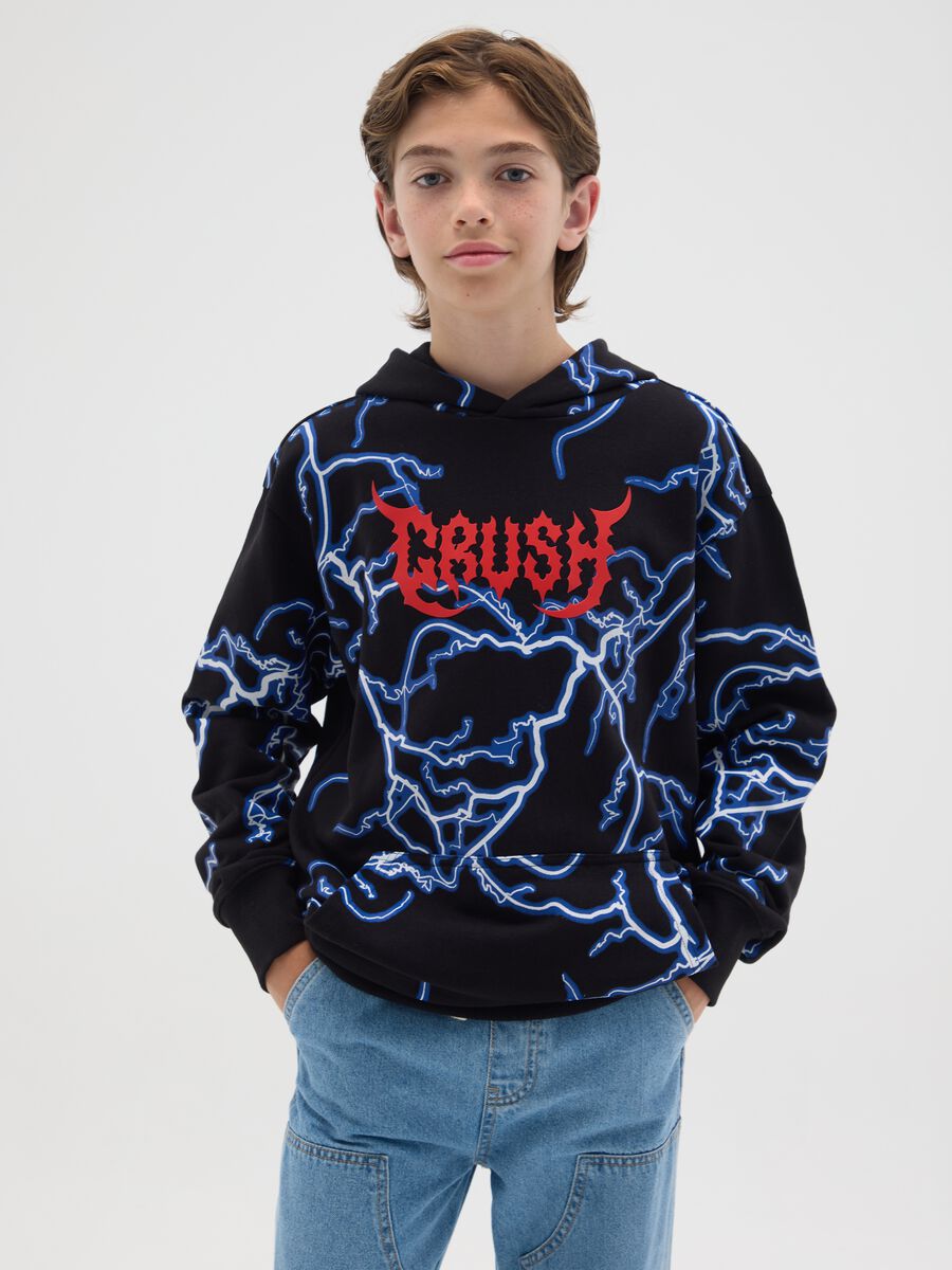 Sweatshirt with hood and lightning print_0