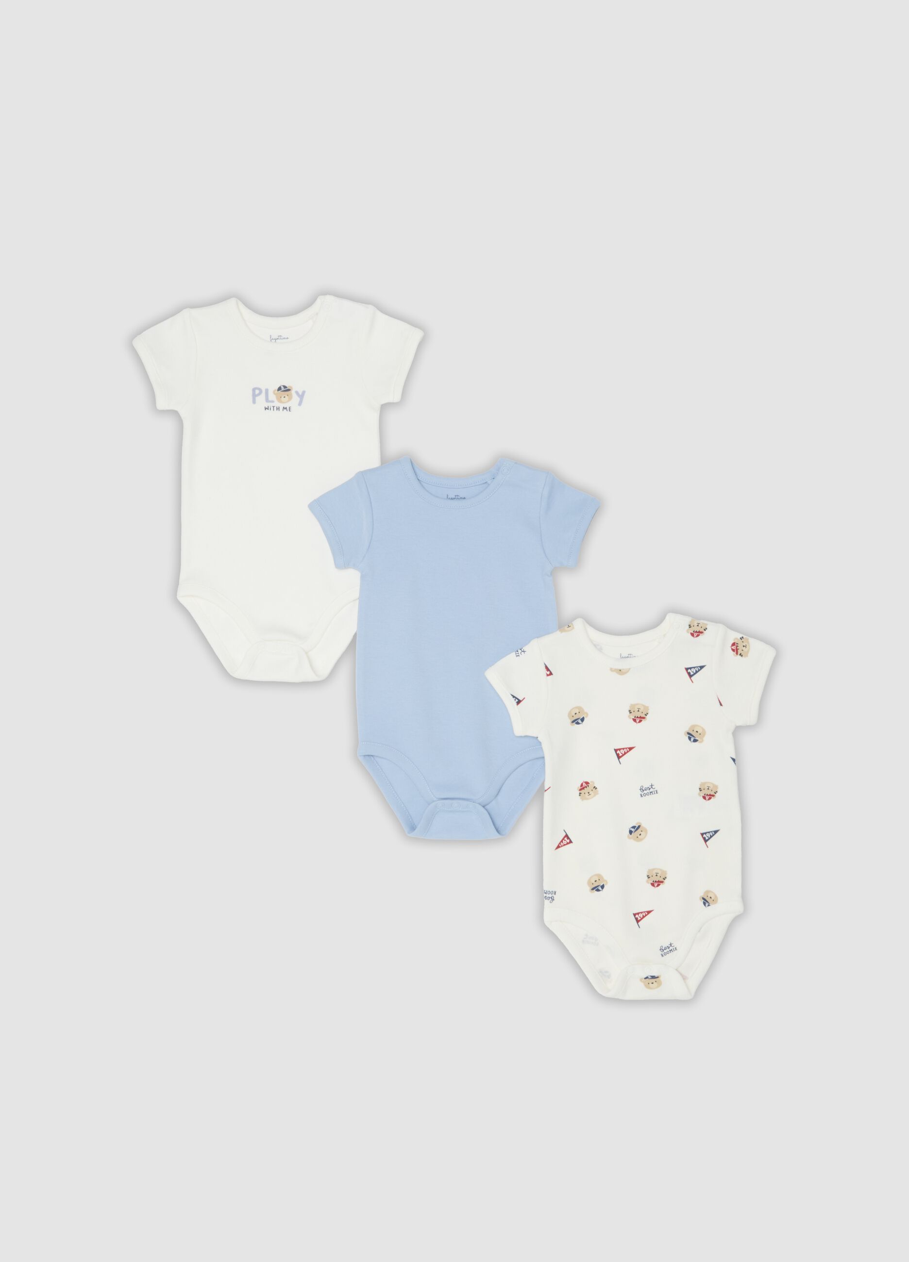 Tripack di body multicolor in puro cotone organico per neonato e bimbo