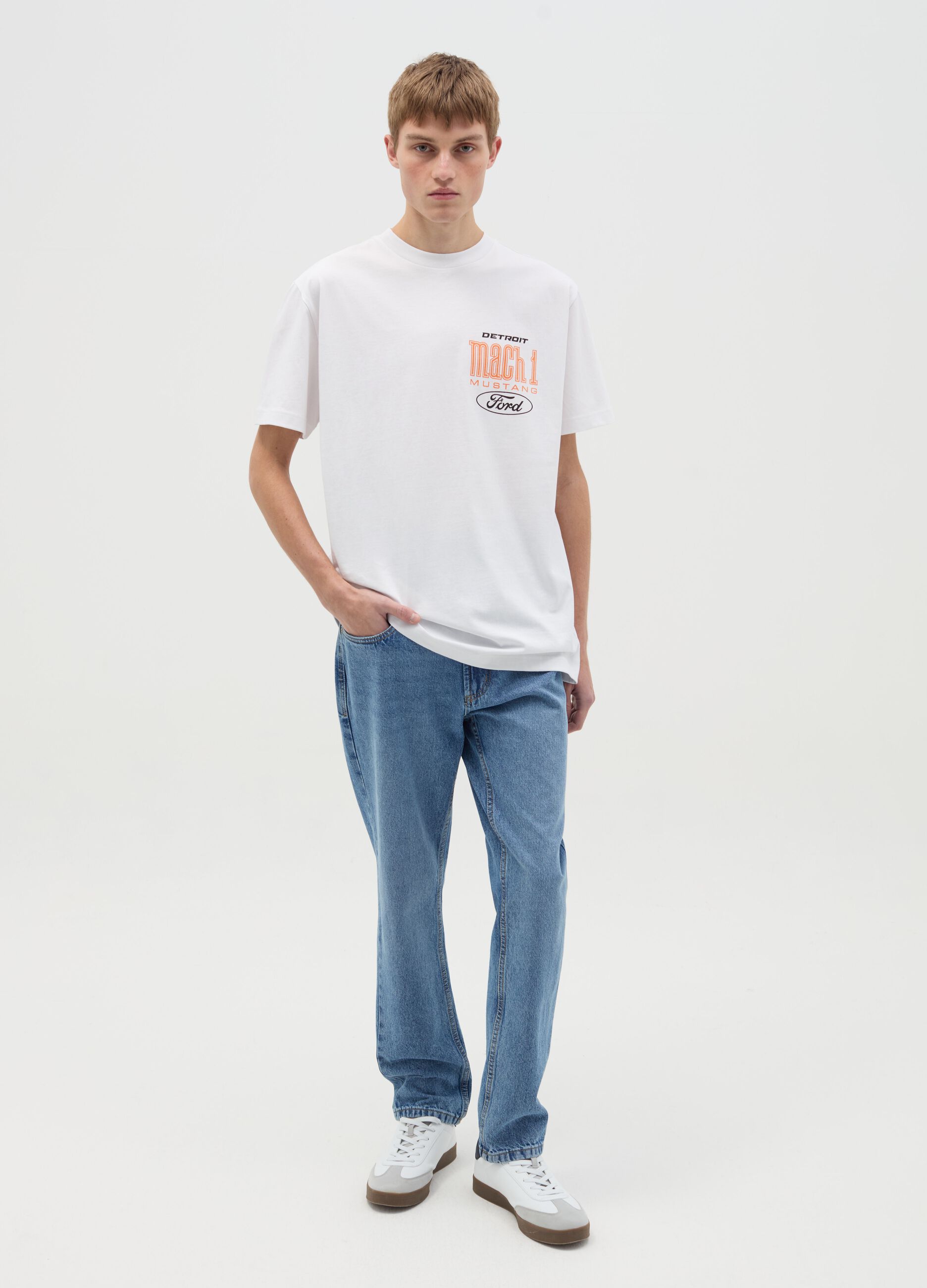 Cotton T-shirt with "Mach 1 Ford Mustang" print