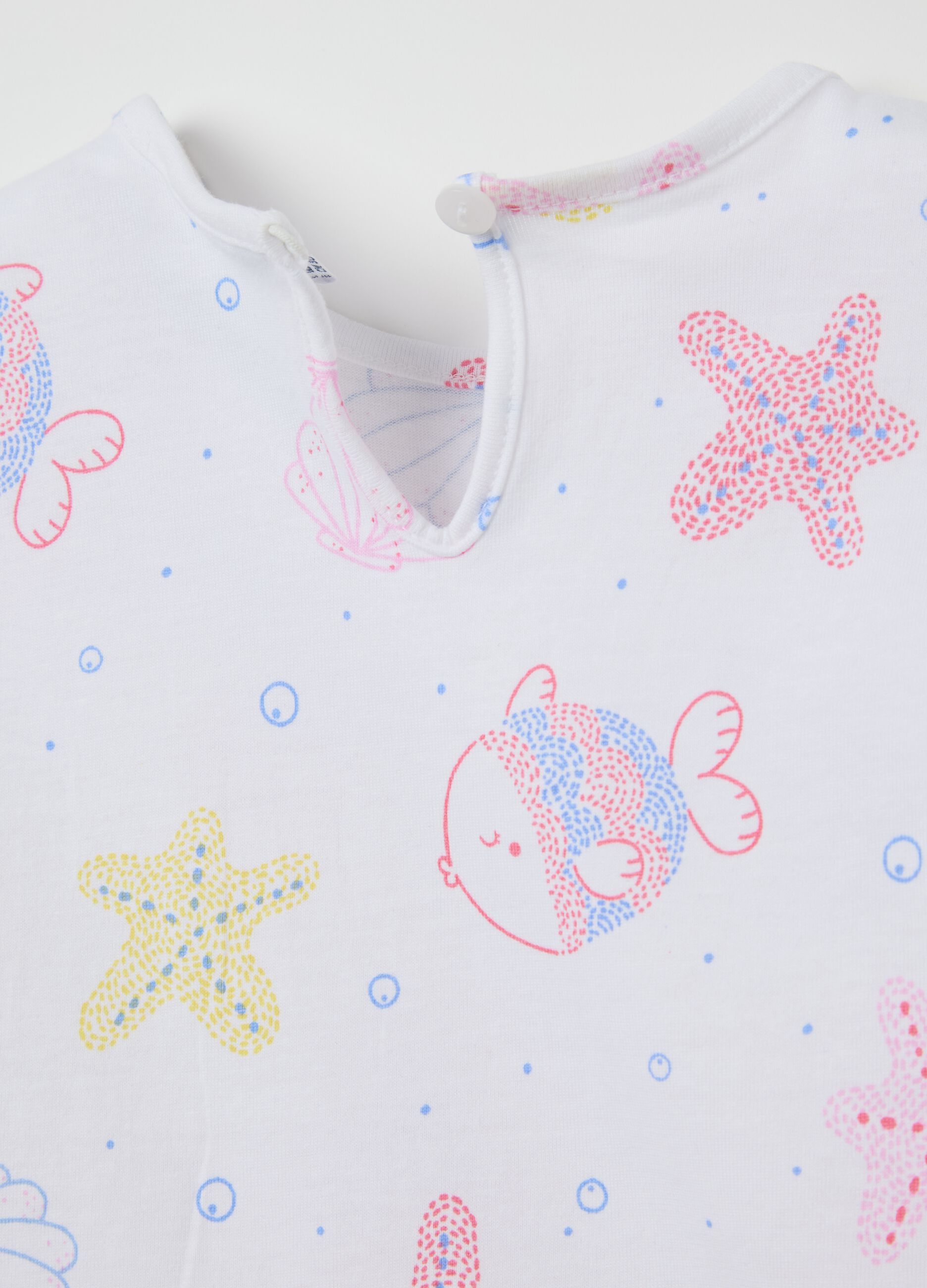 White cotton T-shirt with fish print
