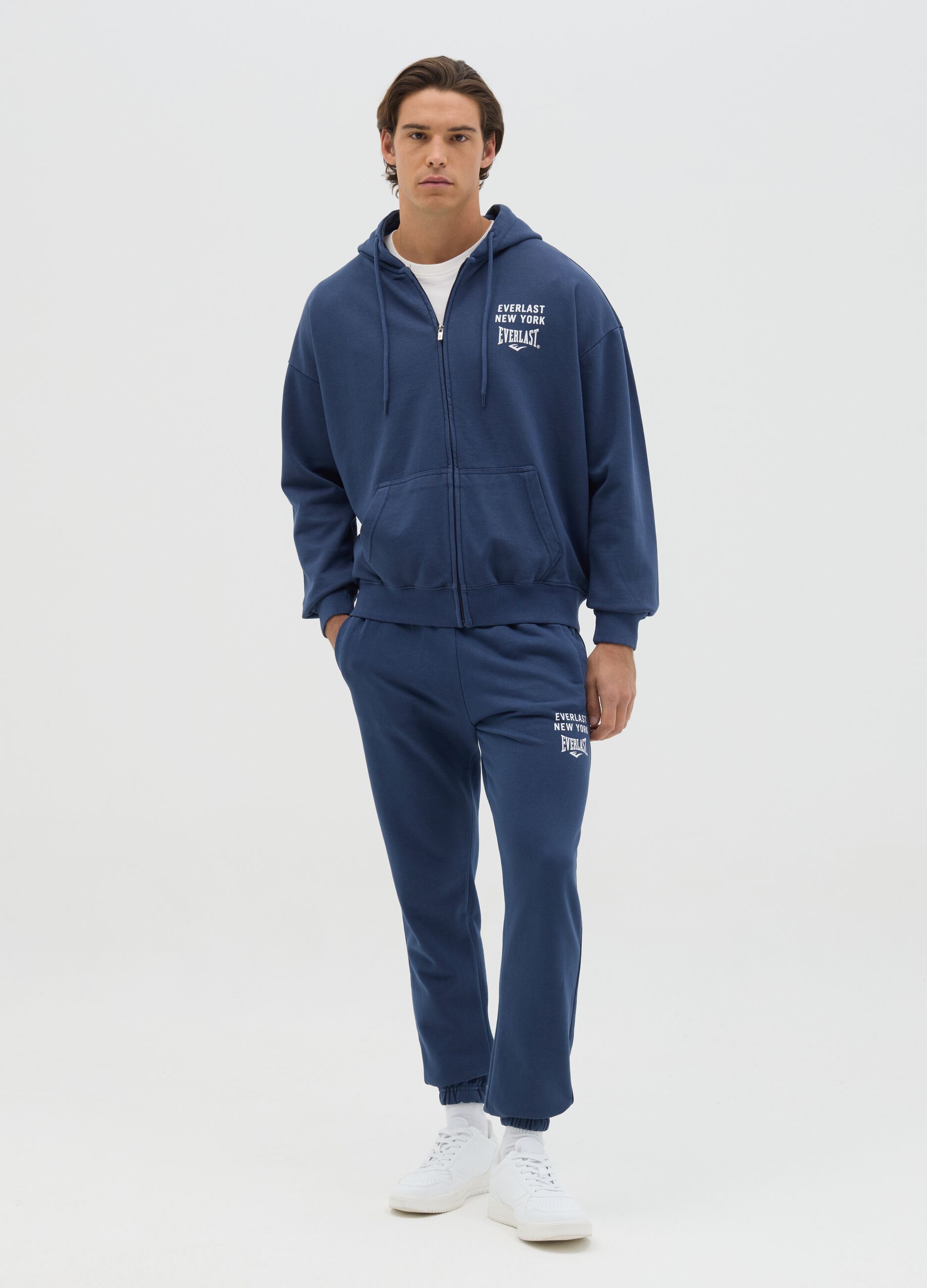 Blue full-zip sweatshirt with hood